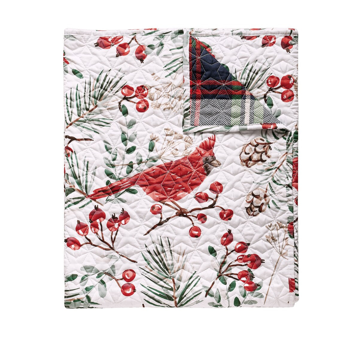 Greenland Home Cardinal Plaid Winter Wonderland Holiday Throw Quilt