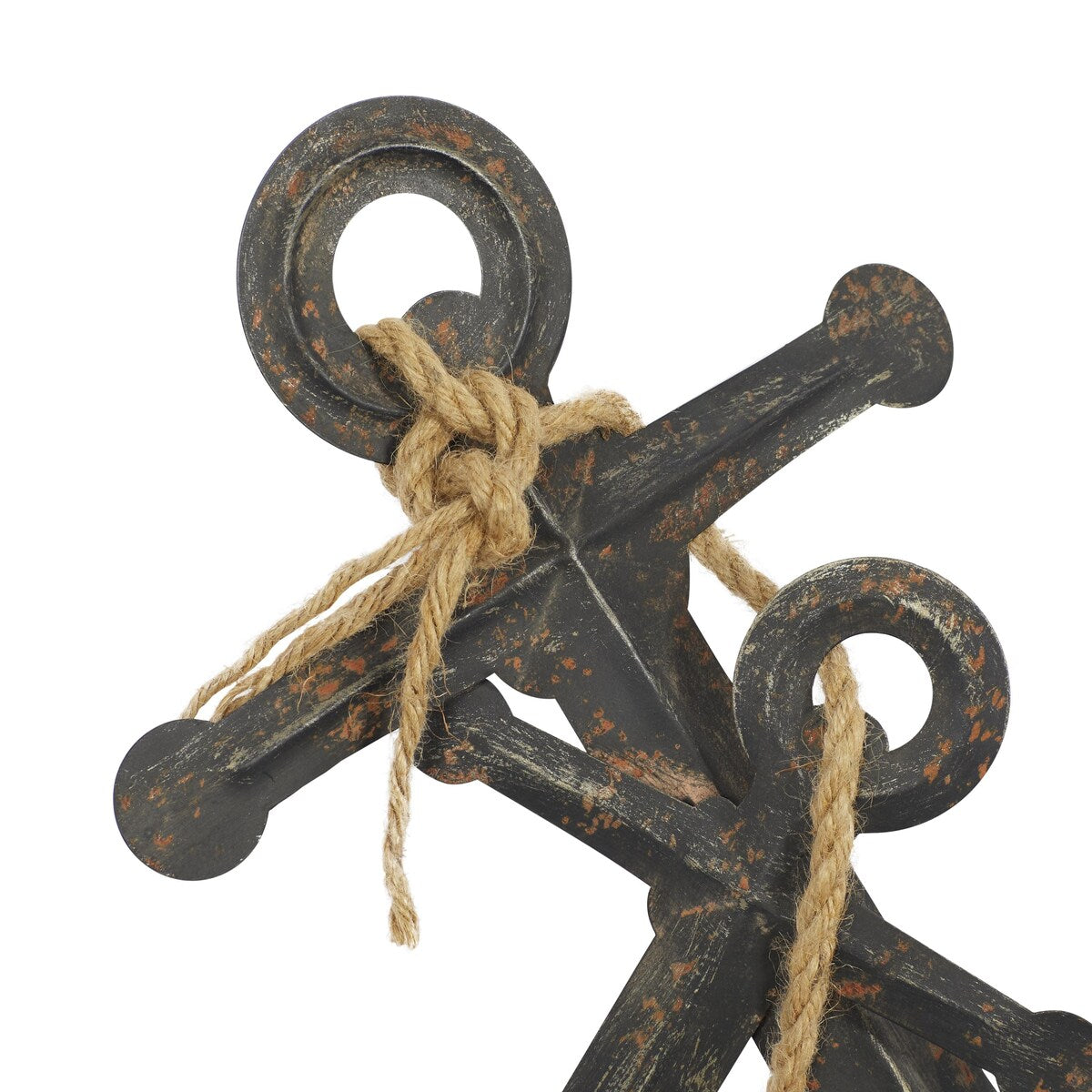 Metal Anchor Decorative Sculpture with Jute Rope Accents - Black - Roche River Decor