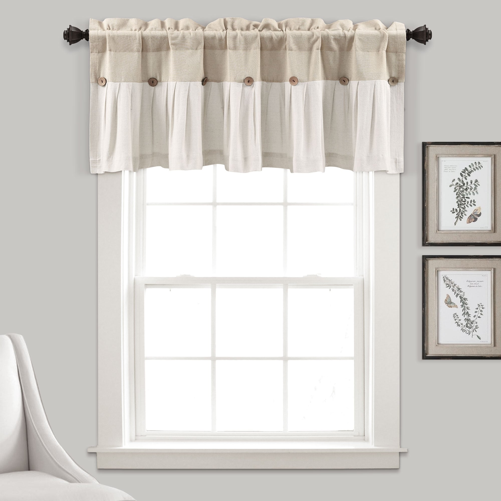 Lush Decor Linen Button Window Curtain Valance