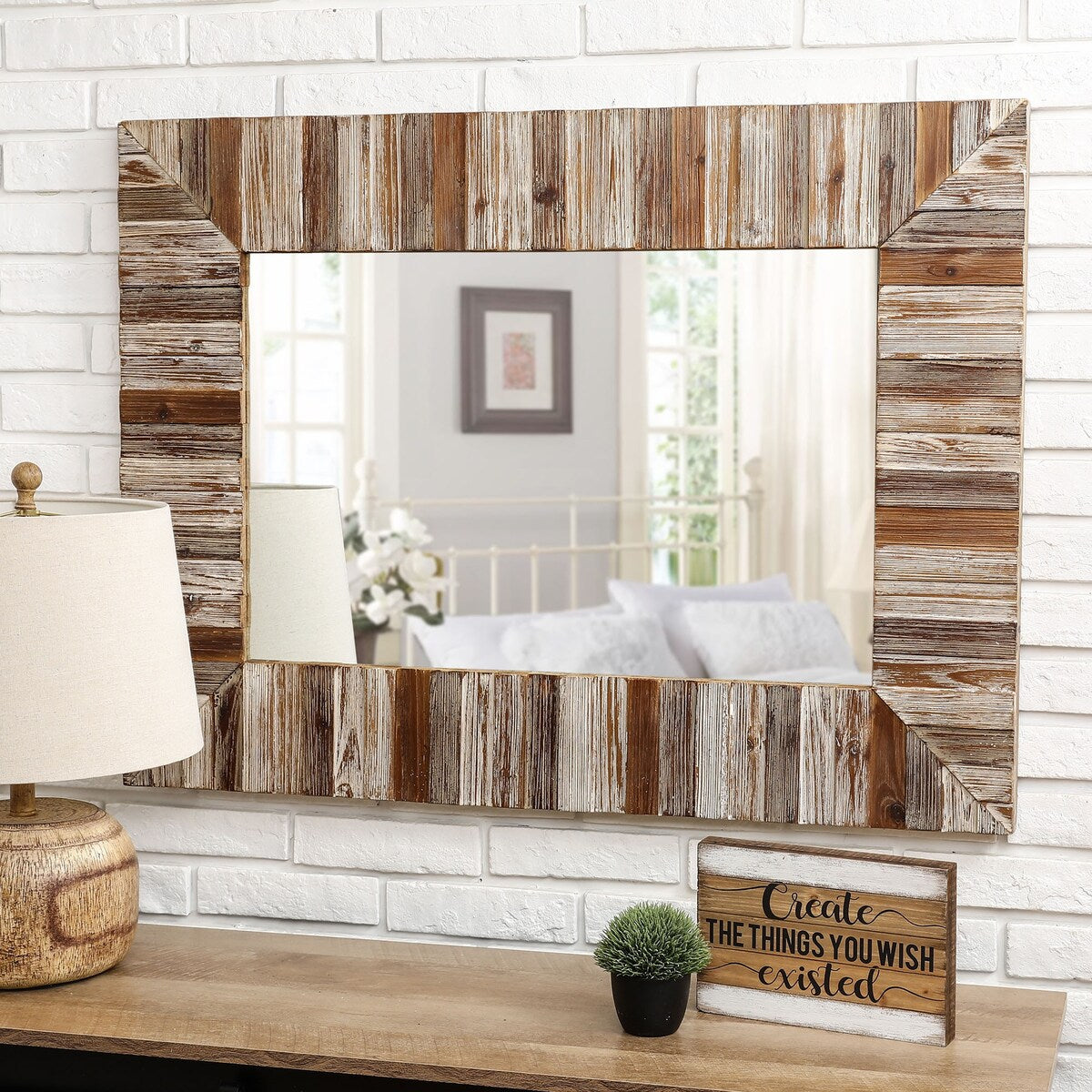 Glitzhome 40× 30 Farmhouse Rectangle Wooden Frame Wall Mirror Bathroom-vanity Drawing Room Decor - 29.9 X 39.7