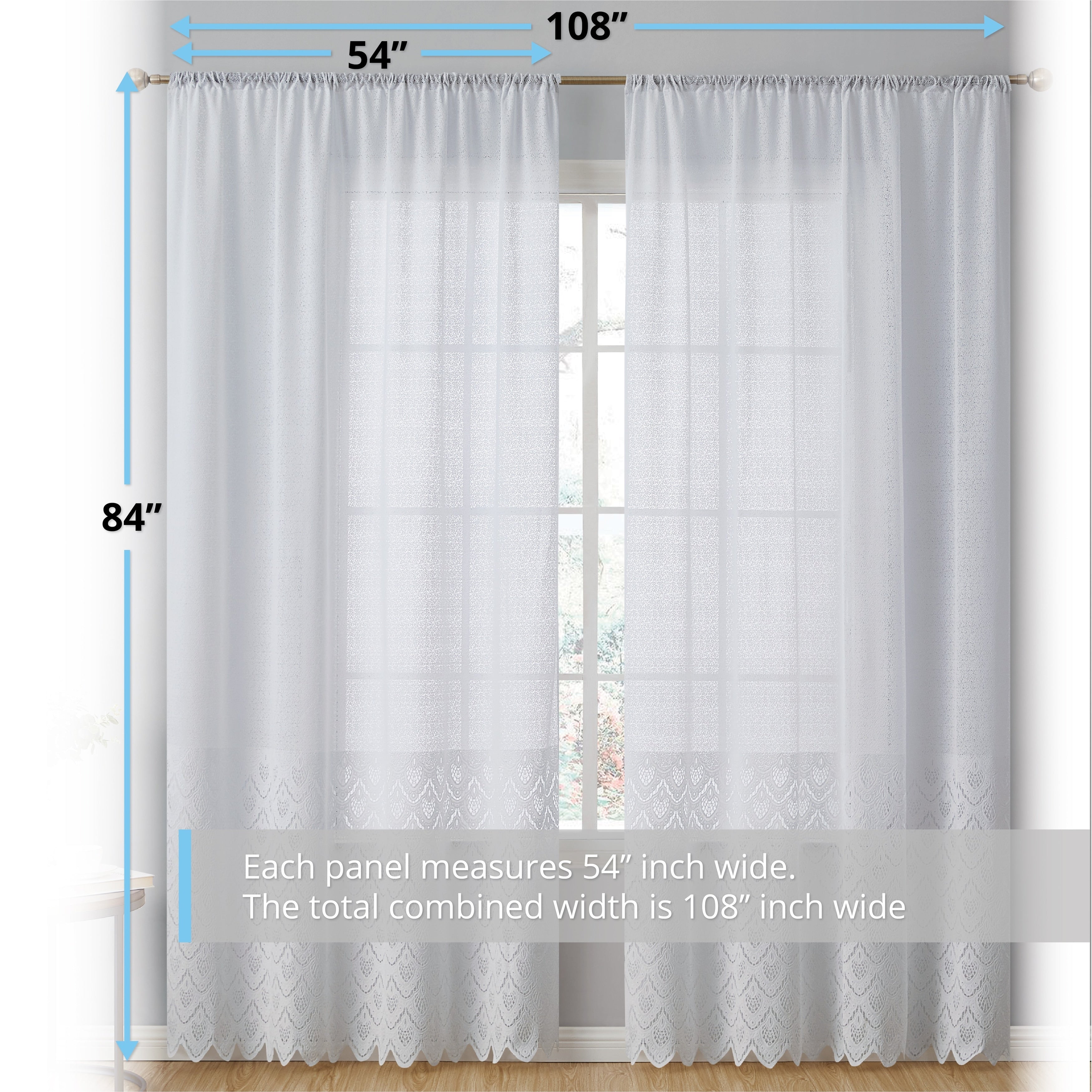 HLC.me Monaco Premium Soft Decorative Ombre Lace Semi Sheer Light Filtering Rod Pocket Window Curtain Panels - Set of 2