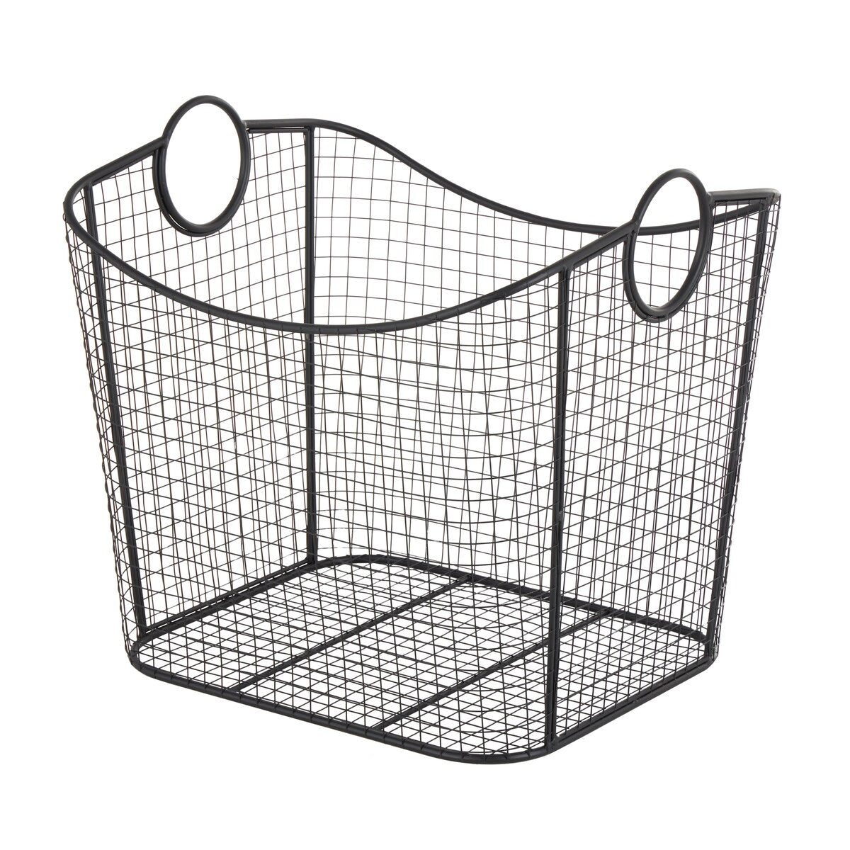 Metal Wire Grid Decorative and Functional Storage Basket with Curved Edges Ring Handles - Gold or Black - Roche River Decor