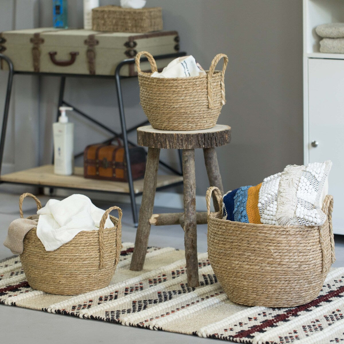 Decorative Round Wicker Woven Rope Storage Blanket Basket