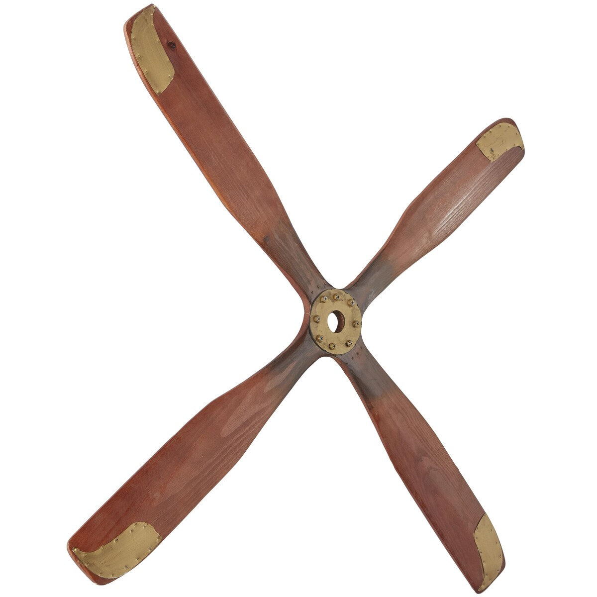 Wood Airplane Propeller 4 Blade Home Wall Decor with Aviation Detailing - Brown - Roche River Decor