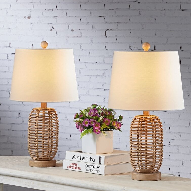 21 Bedside Natural Rattan Table Lamp Set (Set Of 2) - 12*12*21