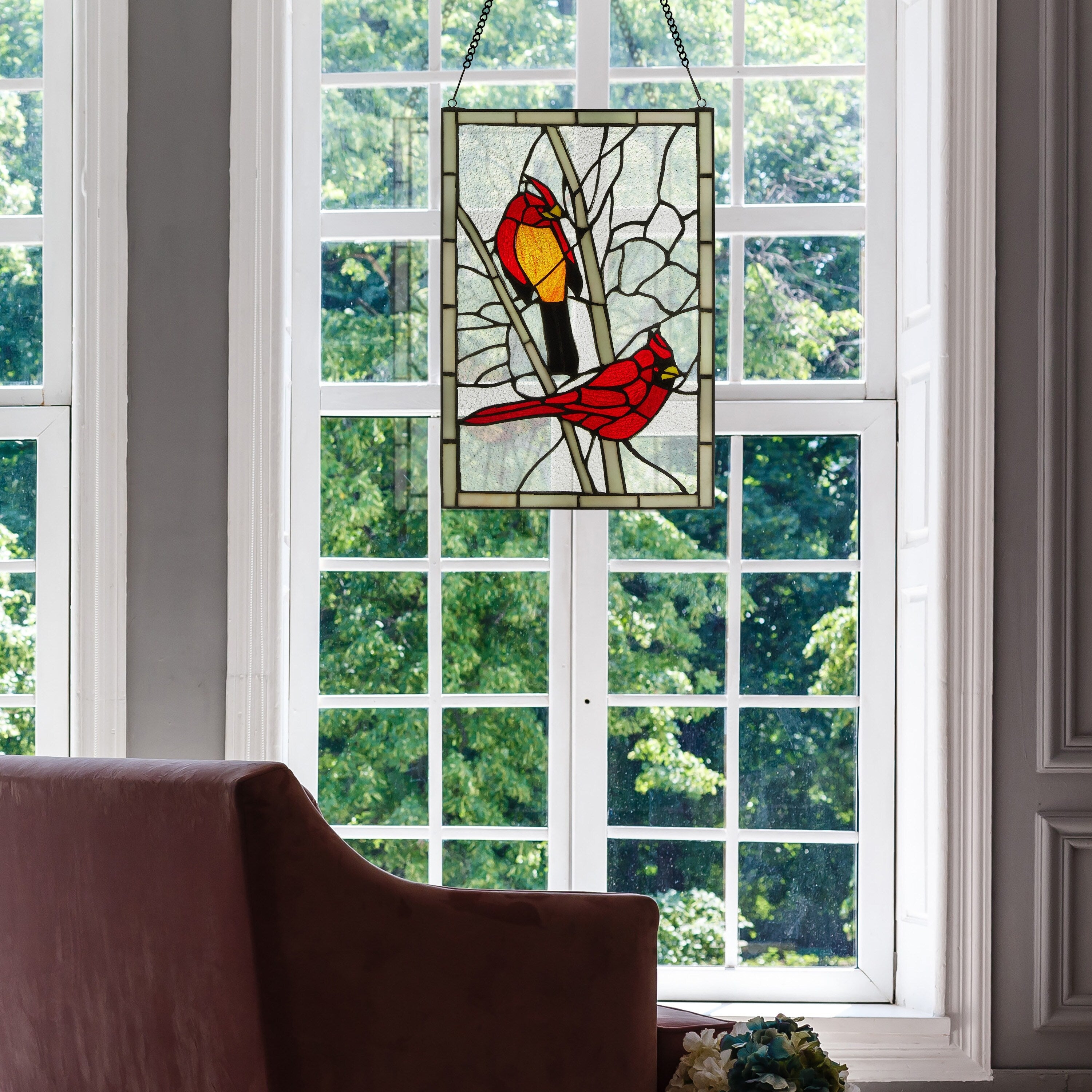 Copper Grove Zoetermeer 18.5-inch Northern Cardinal Songbird Stained Glass Window Panel