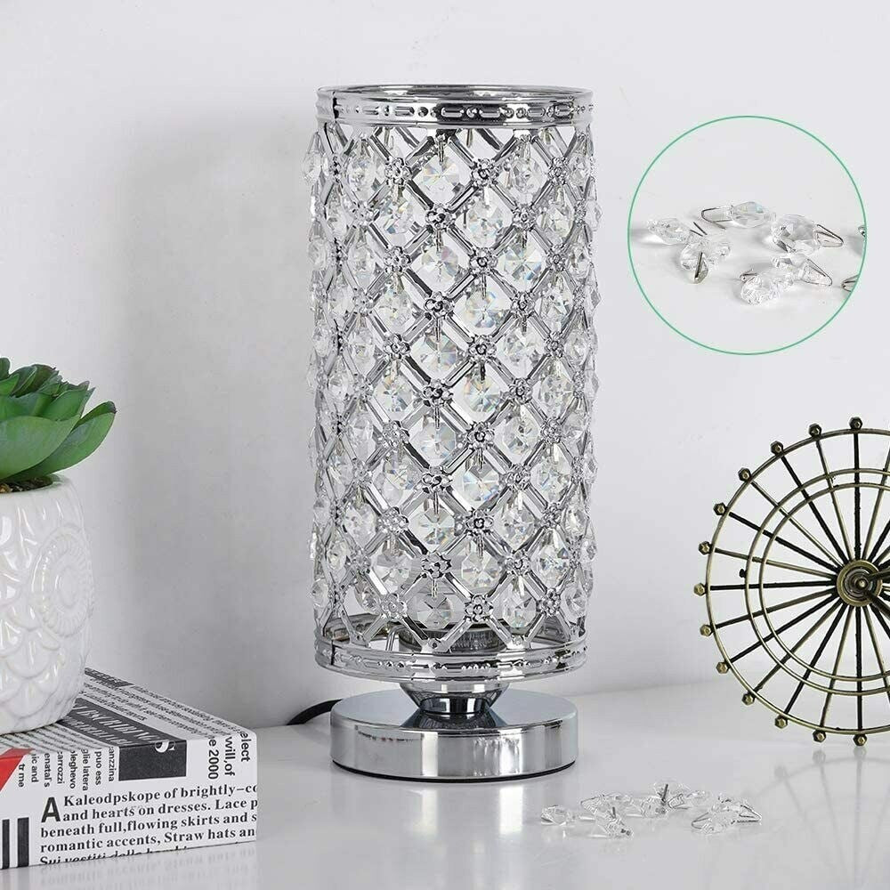 Crystal Table Lamps - Set of 2 with Clear Crystal Lamp Shade, Silver