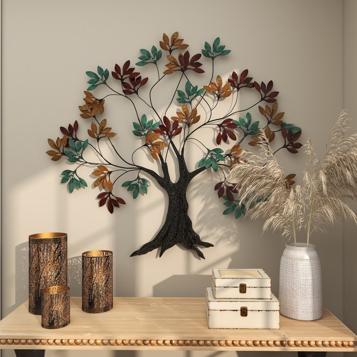 Metal Tree Home Wall Decor with Leaf Detail - Multi Colored - Roche River Decor