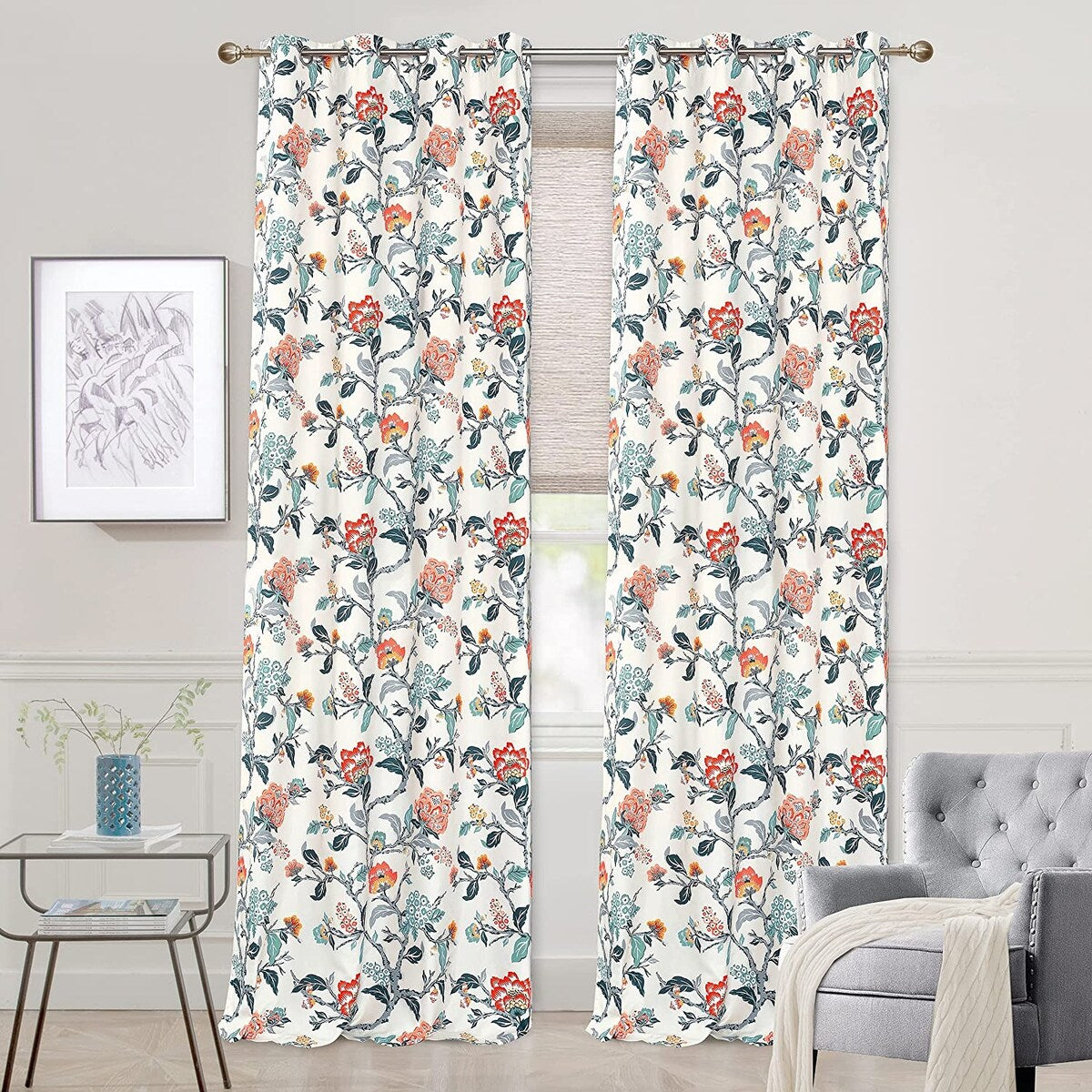 DriftAway Ada Floral Botanical Print Flower Leaf Lined Blackout Window Curtains