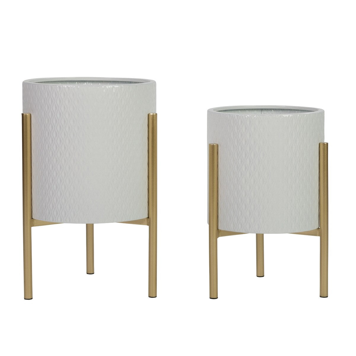 Gianna Modern White Indoor Metal Planters with Gold Legs(Set of 2)