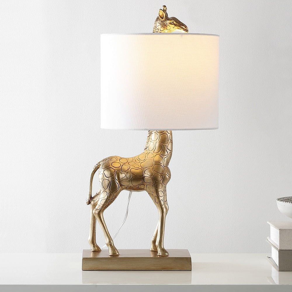 Aaliyah 24in Antique Gold Giraffe Table Lamp with White Linen Shade - 24H