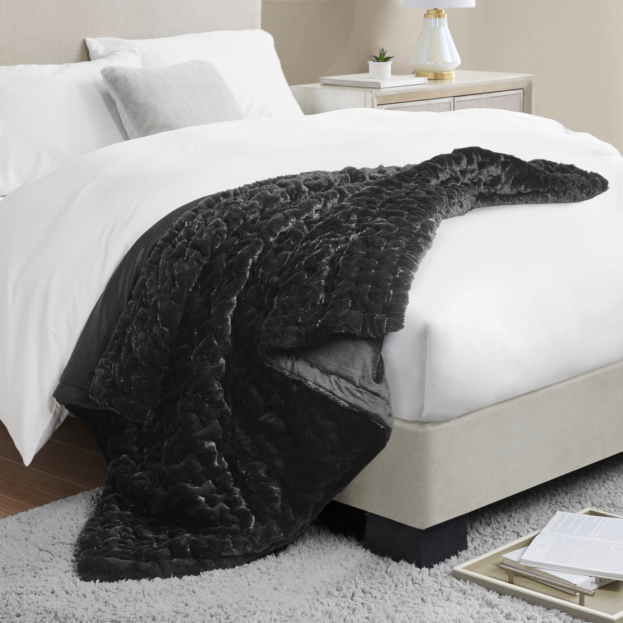 Madison Park Ruched Fur Throw