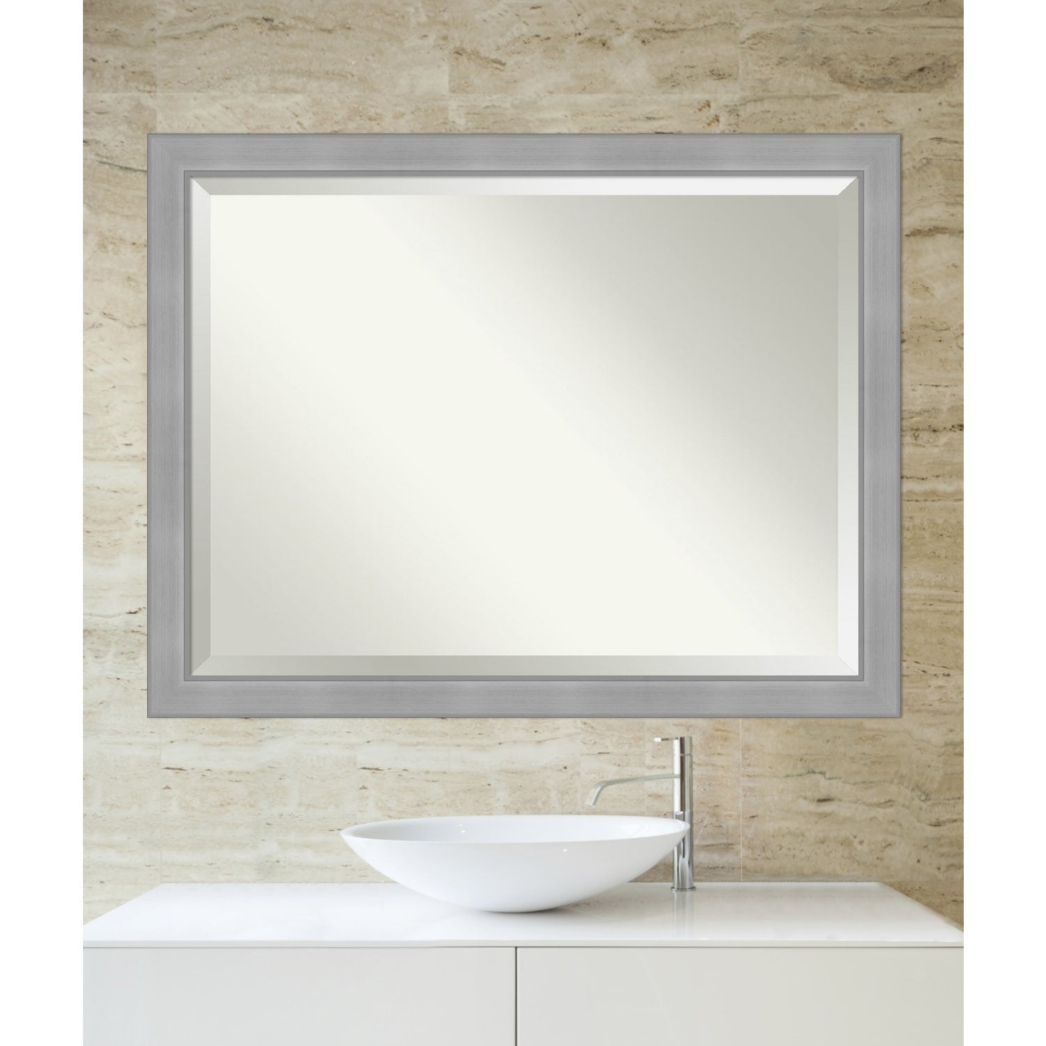 Beveled Bathroom Wall Mirror - Vista Brushed Nickel Frame