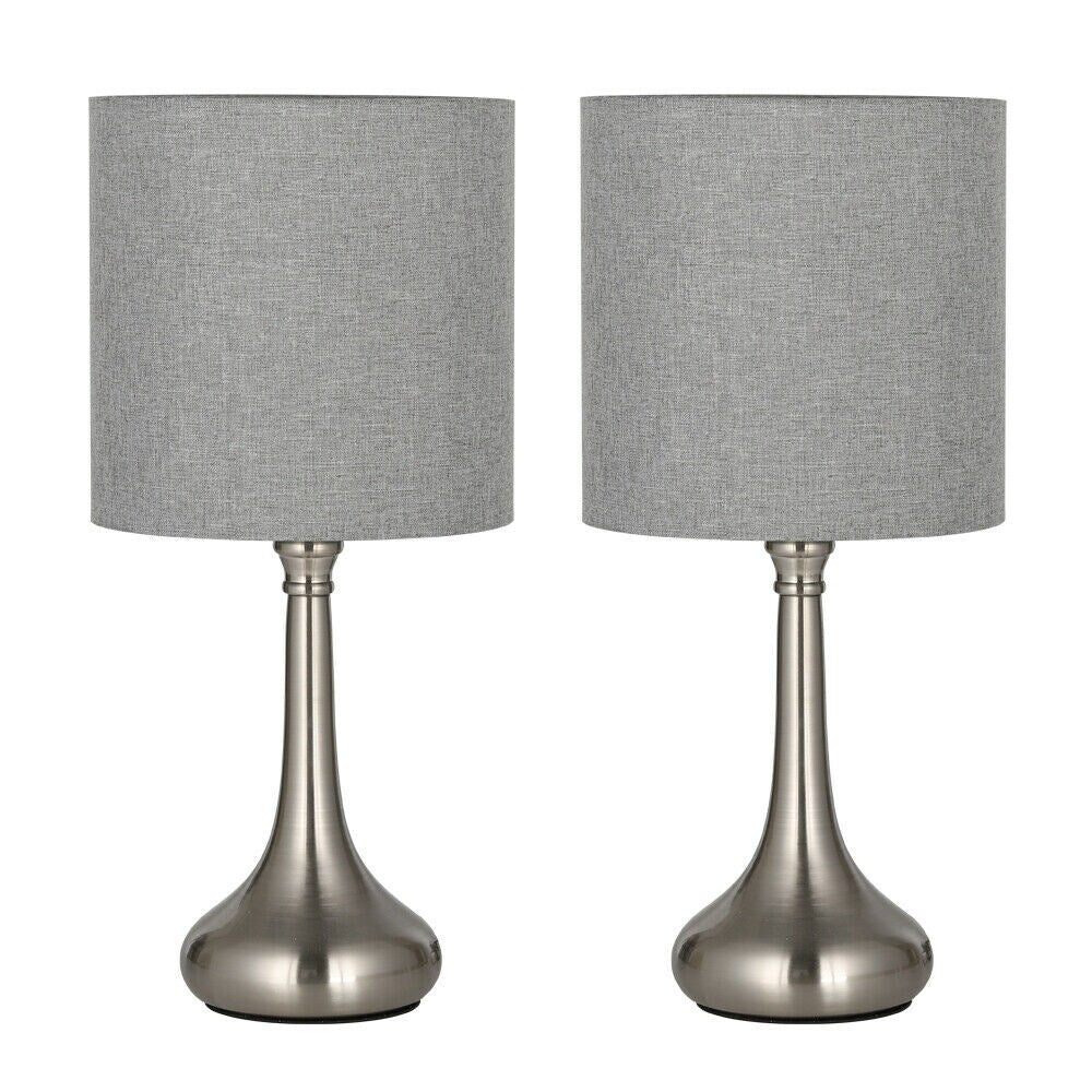 Silver Table Lamps - Small Nightstand Set of 2 Gray Shades