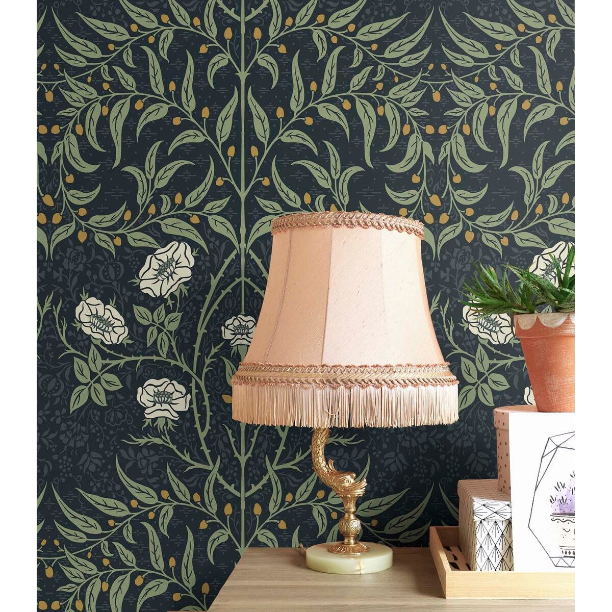 NextWall Stenciled Floral Peel and Stick Wallpaper