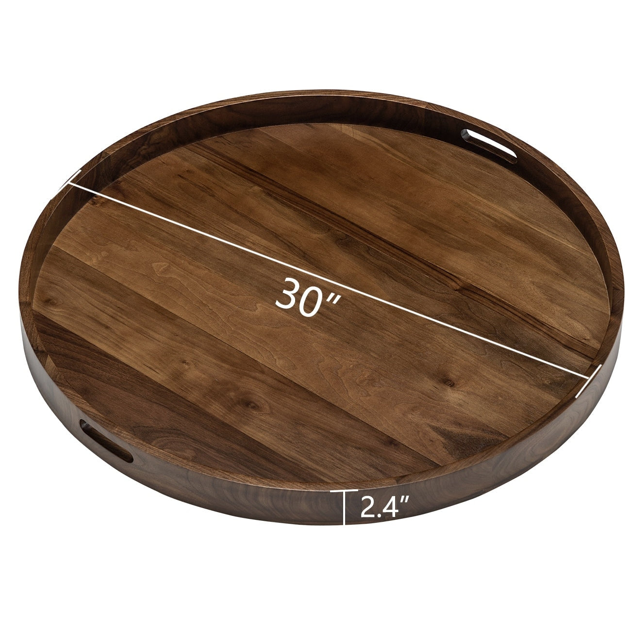 Round Black Walnut Wood Serving Tray Ottoman Tray with Handles