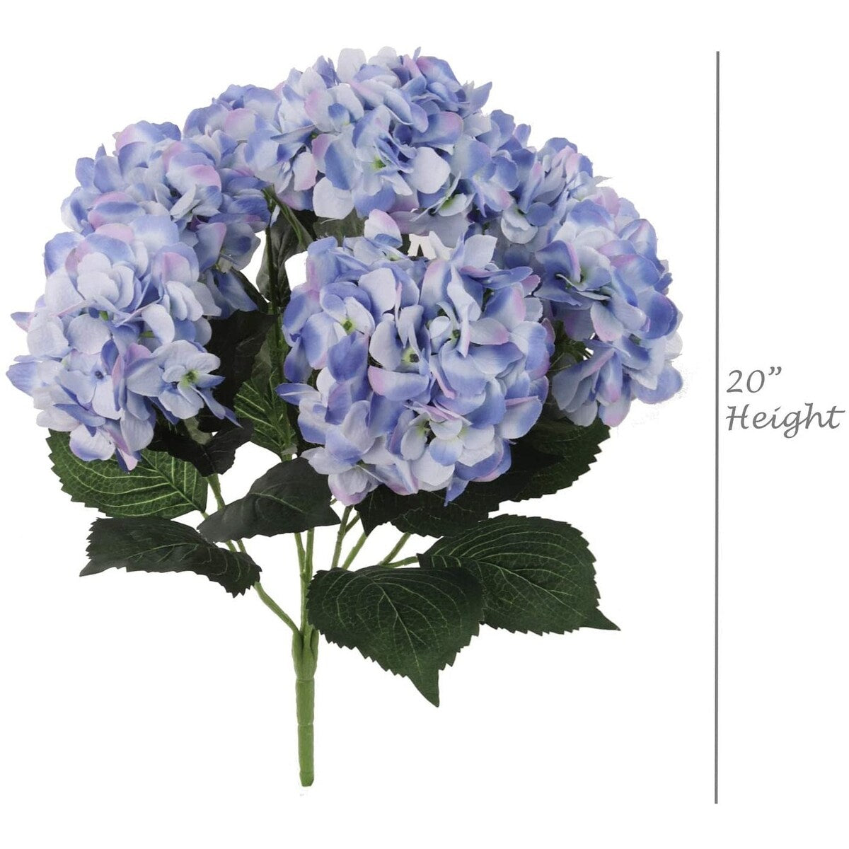 Floral Home Hydrangea Flower Stems Bush, 7 Heads, UV Resistant - Blue