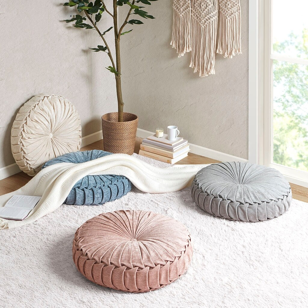 100% Polyester Chenille Round Floor Pillow Cushion for Living Room, Bedroom, 22W x 22L x6H