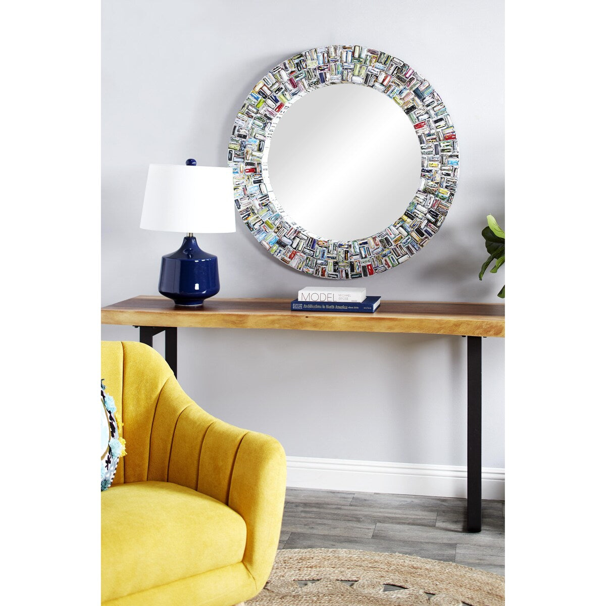 Paper Handmade Recycled Magazine Frame Room Wall Mirror - Multi Colored - Roche River Decor