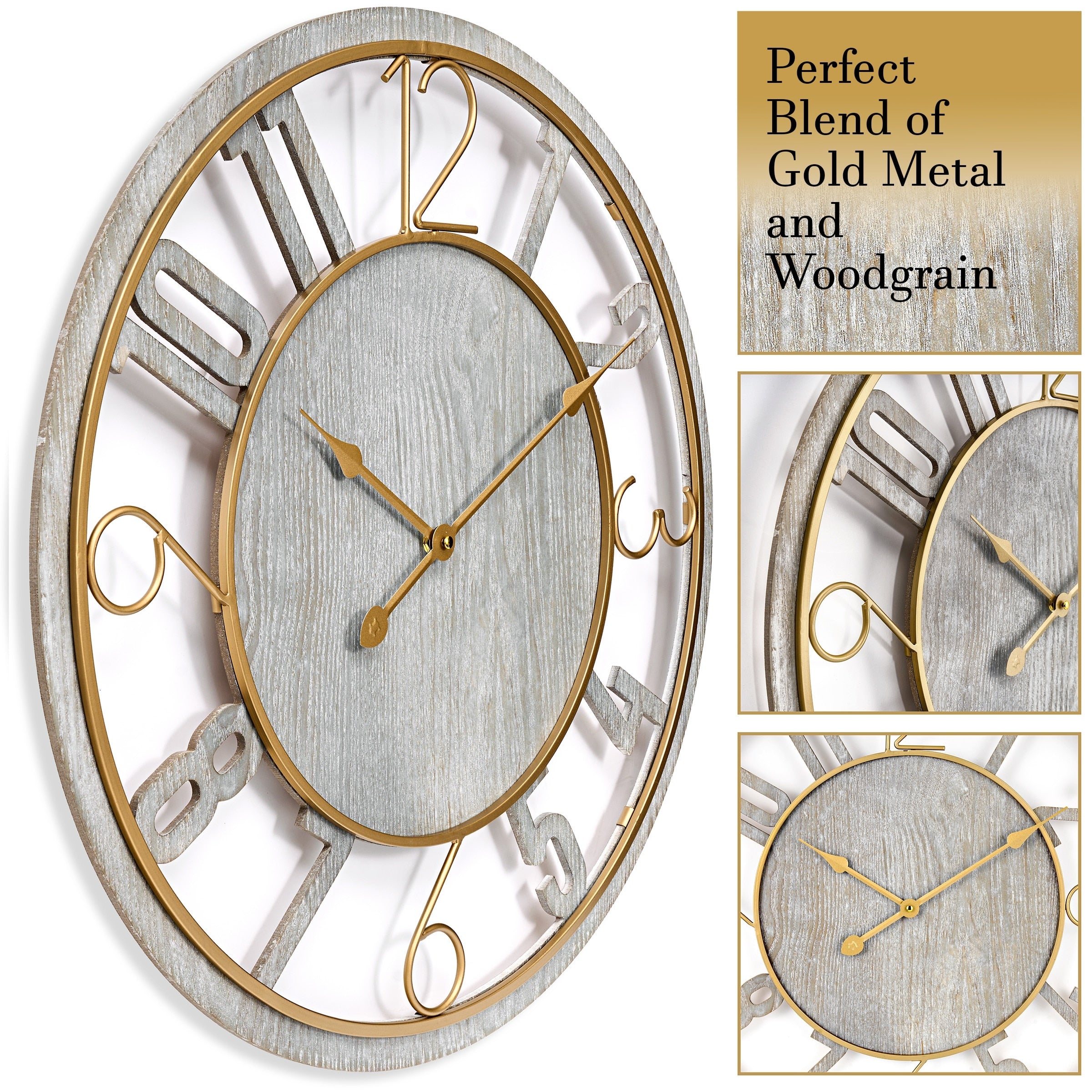 Sorbus Large 24 Decorative Round Wooden Analog Modern Wall Clock Battery Operated With Numeral Style Design