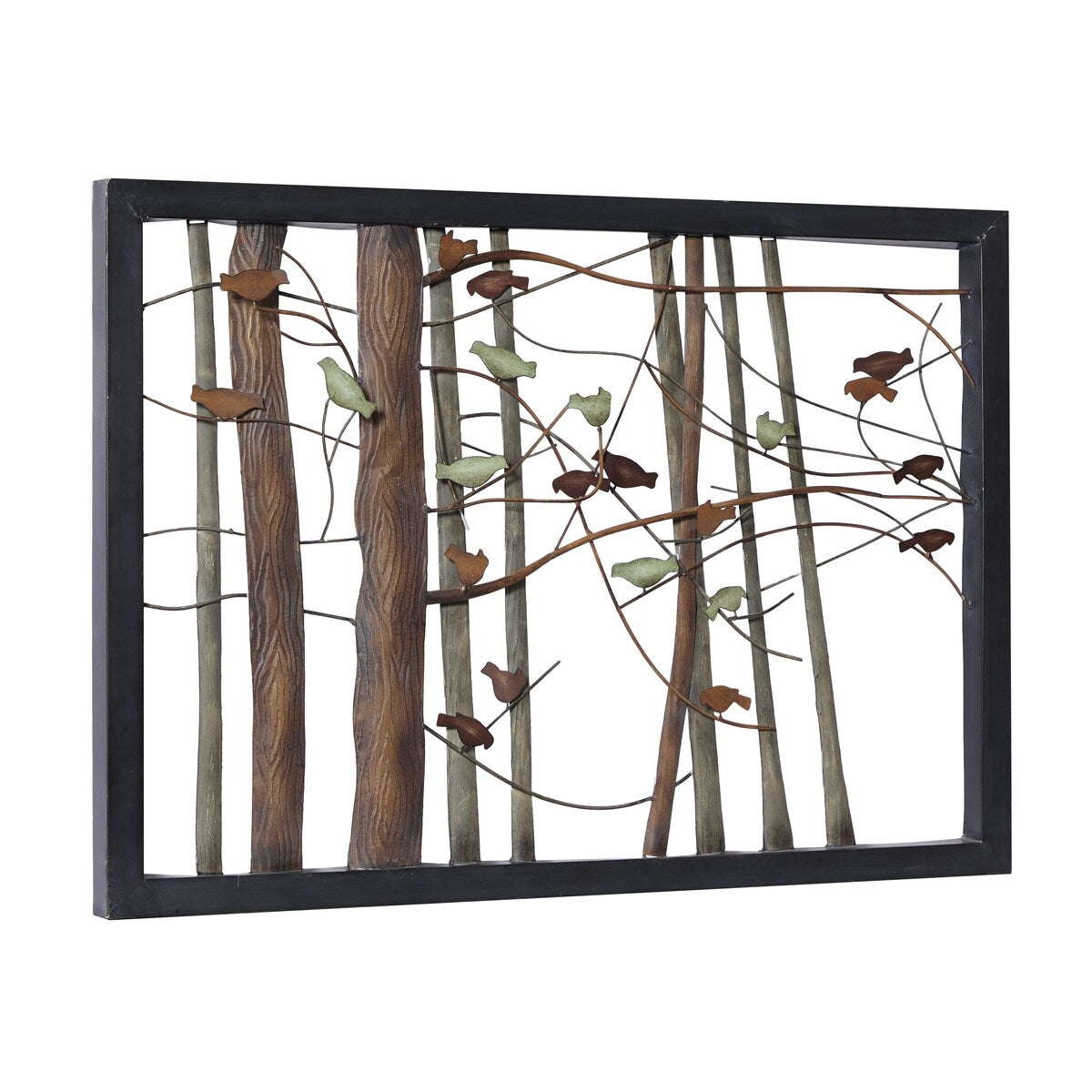 Metal Bird Cutout Home Wall Decor with Tree Branch Accents and Black Metal Frame - Multi Colored - Roche River Decor