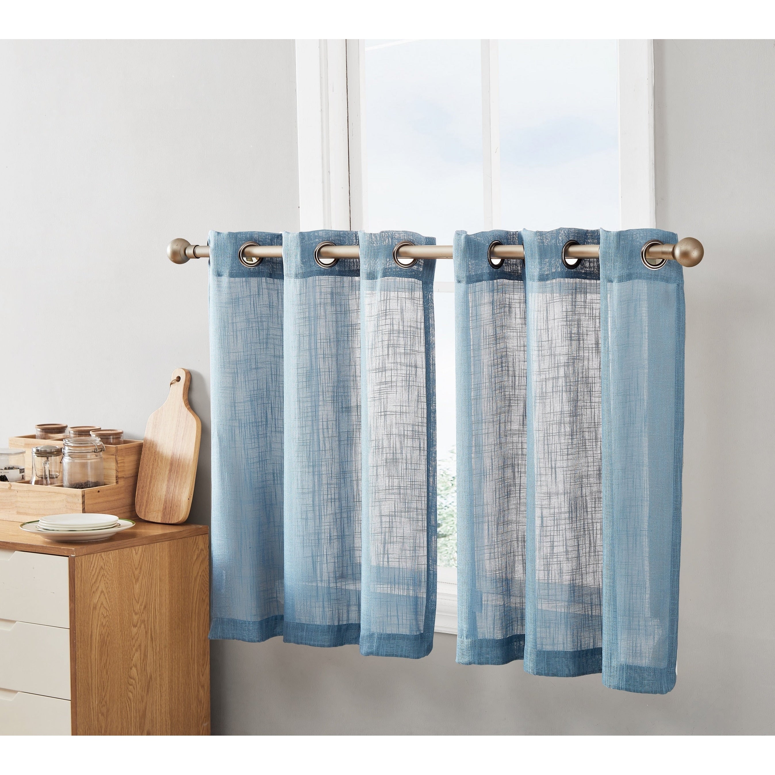 HLC.me Abbey Faux Linen Textured Semi Sheer Grommet Curtain Tiers Valance Small Windows, Bedroom & Bathroom