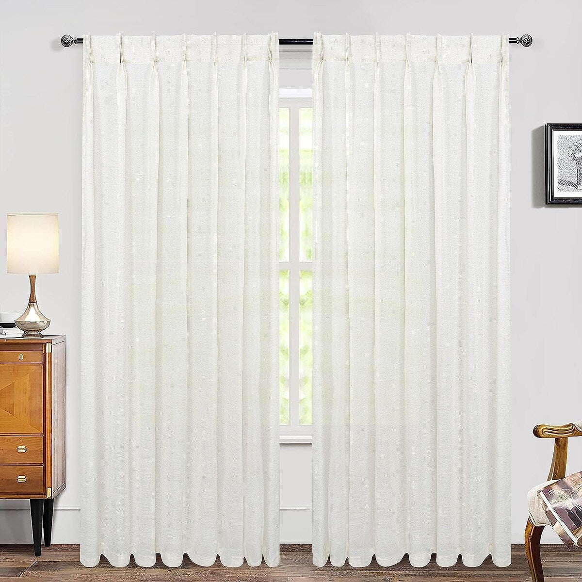 DriftAway Pinch Pleat Linen Textured Semi Sheer Solid Curtains Back Tabs