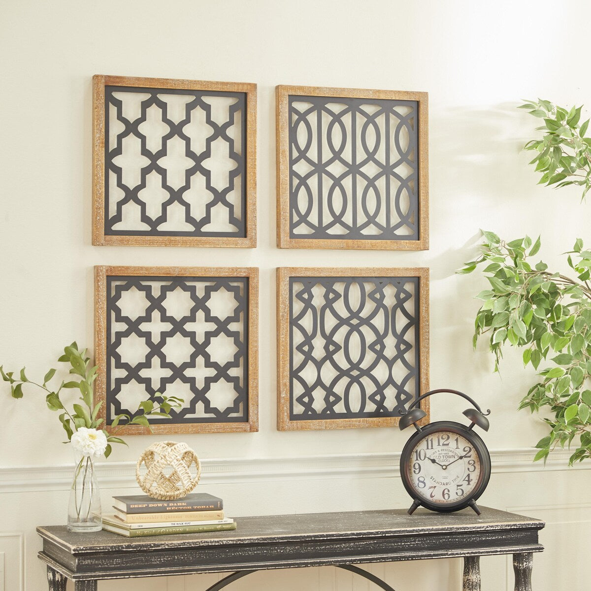 Metal Geometric Cut-out Home Wall Decor - Set of 4 Black - Roche River Decor