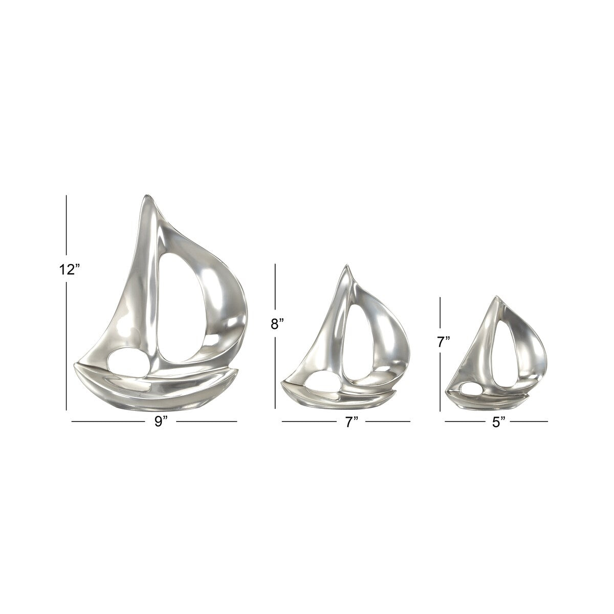 Aluminum Metal Sail Boat Decorative Sculpture - Set of 3 Silver - Roche River Decor