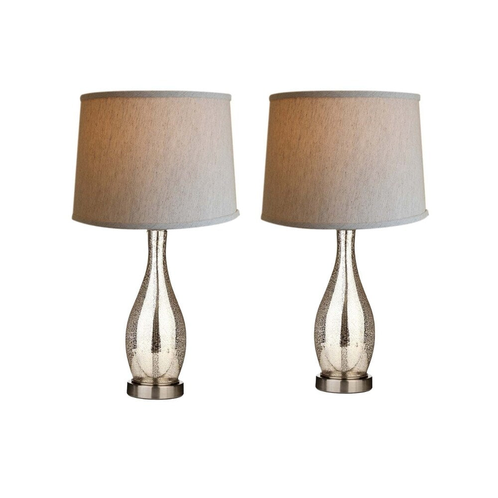 27 Teardrop Lamp Base 2 Pack, Mercury Silver/Gold Glass Table Lamp Set with Natural Shades