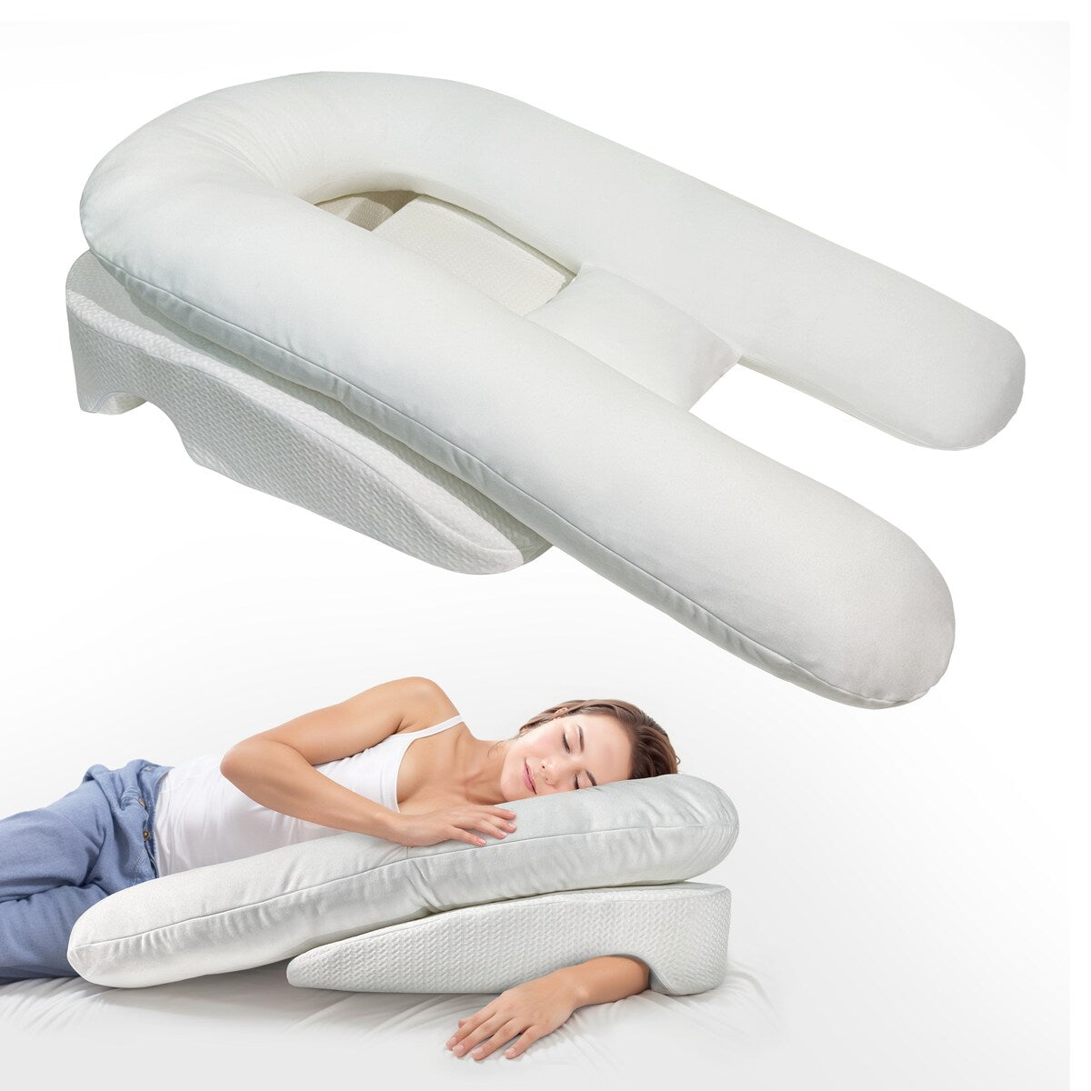 WOWMAX Shoulder Relief Bed Wedge U Shape Body Pillow System for Side Sleepers Acid Reflux