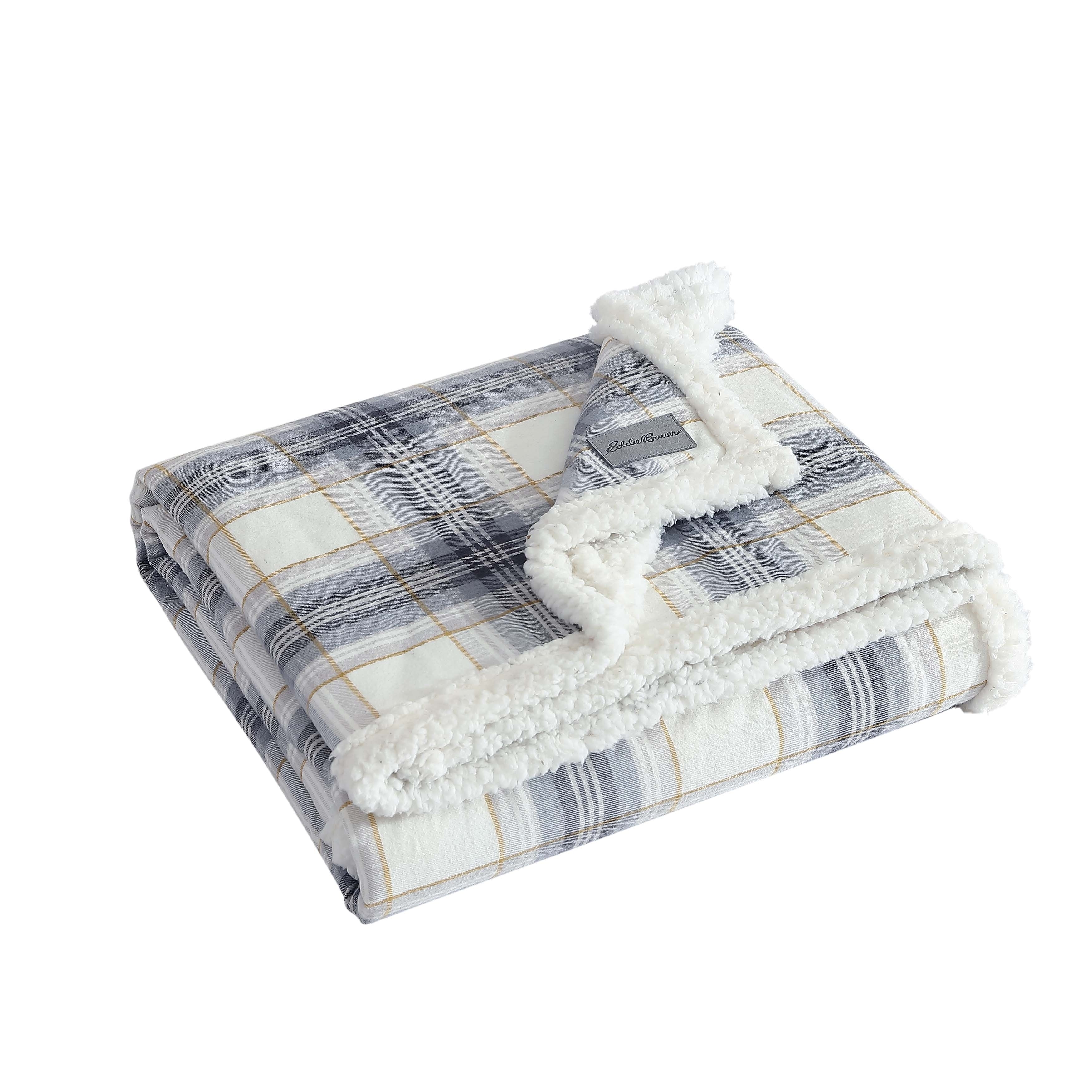 Eddie Bauer Cotton Flannel/Shearling Reverse Throw Blanket