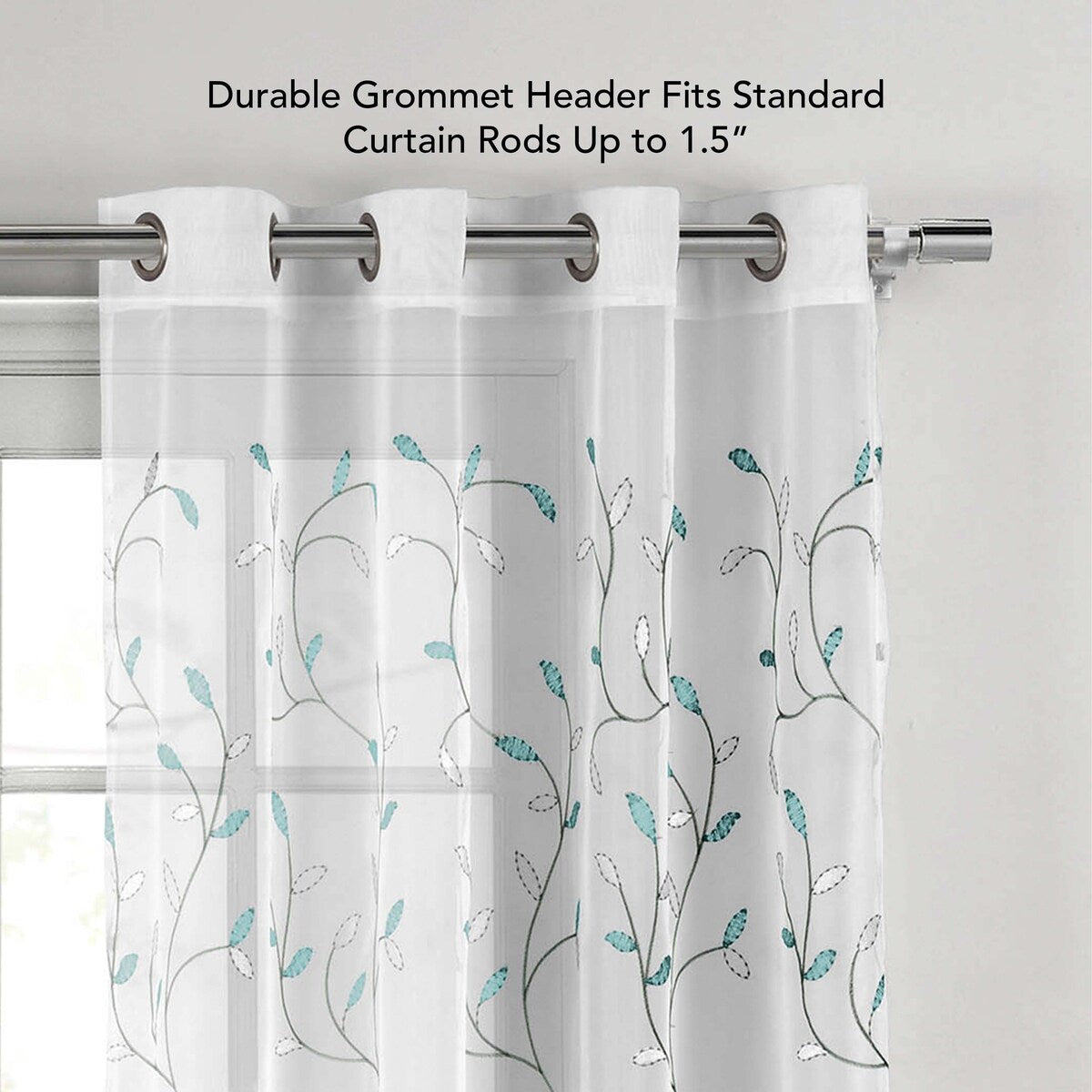 Wavy Leaves Embroidered Sheer Extra Wide Window Curtain (Single Panel)