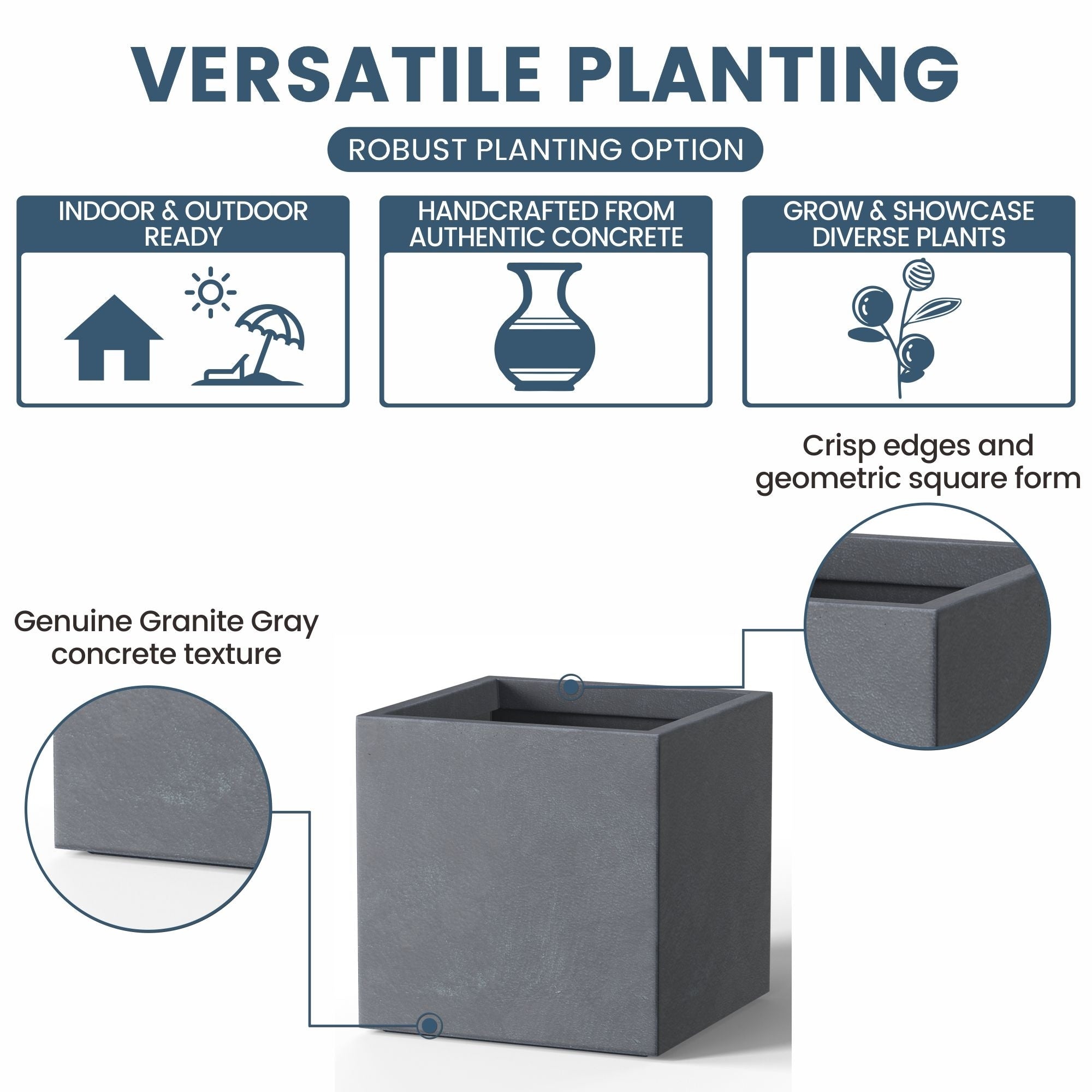 Tall Concrete Square Plant boxes / Large Indoor and Outdoor flower Planters