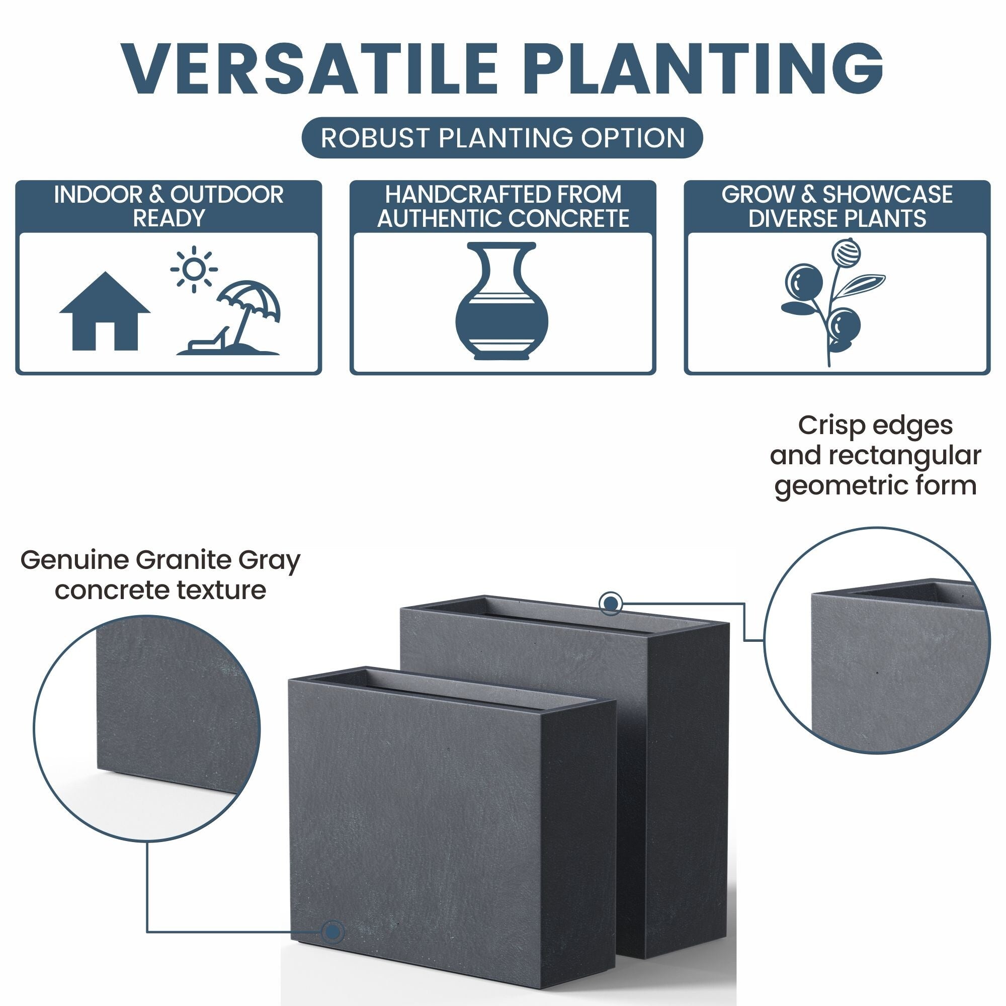 Tall Concrete Rectangle Plant Boxes / Large Indoor and Outdoor Flower Planters