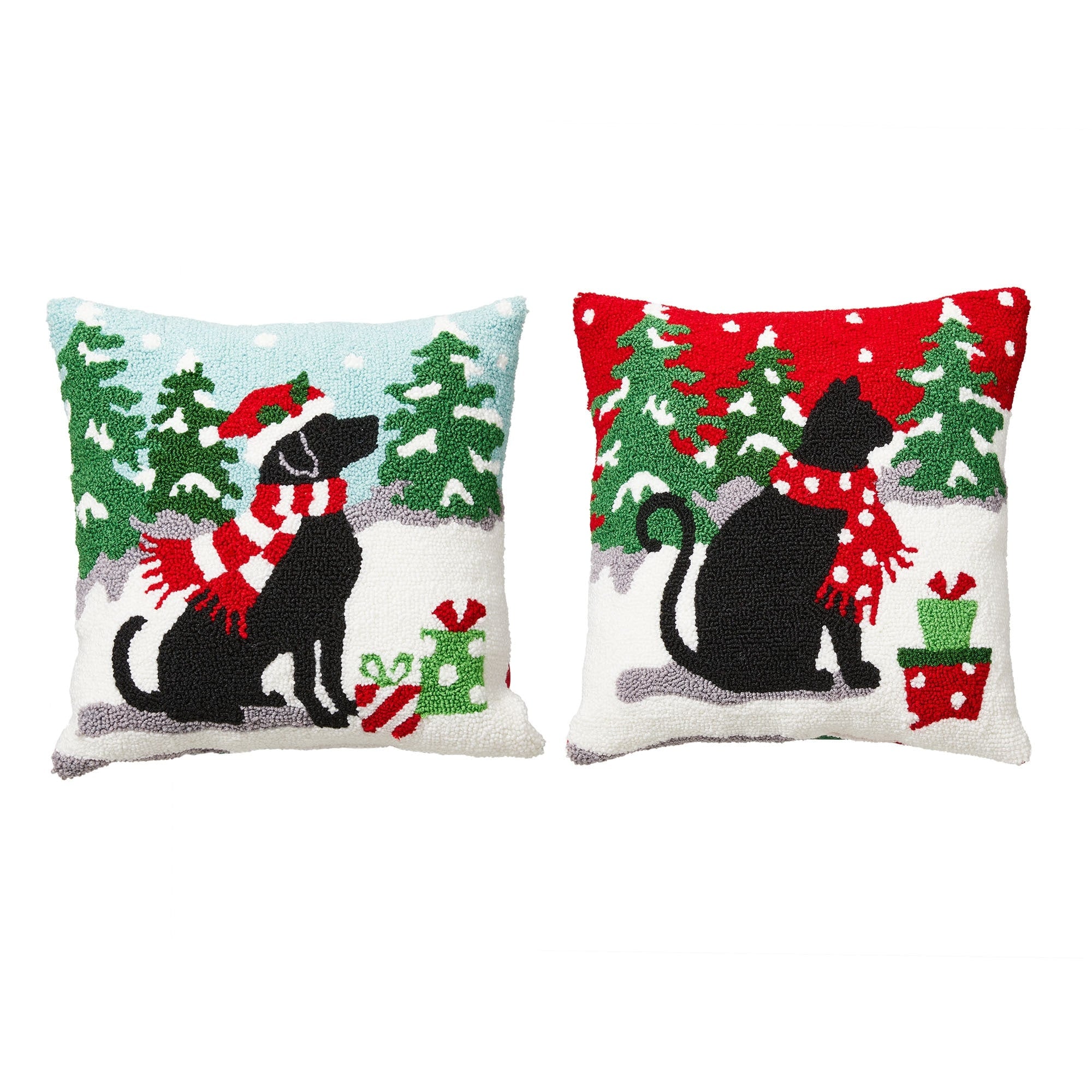 Glitzhome 14L Hooked Dog Cat Christmas Pillow for Couch Sofa Bed Festival Home Office Decor