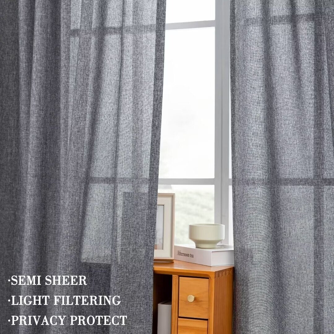 Linen Textured Light Filtering Back Tap/ Rod Pocket Curtain Panels (Set of 2)