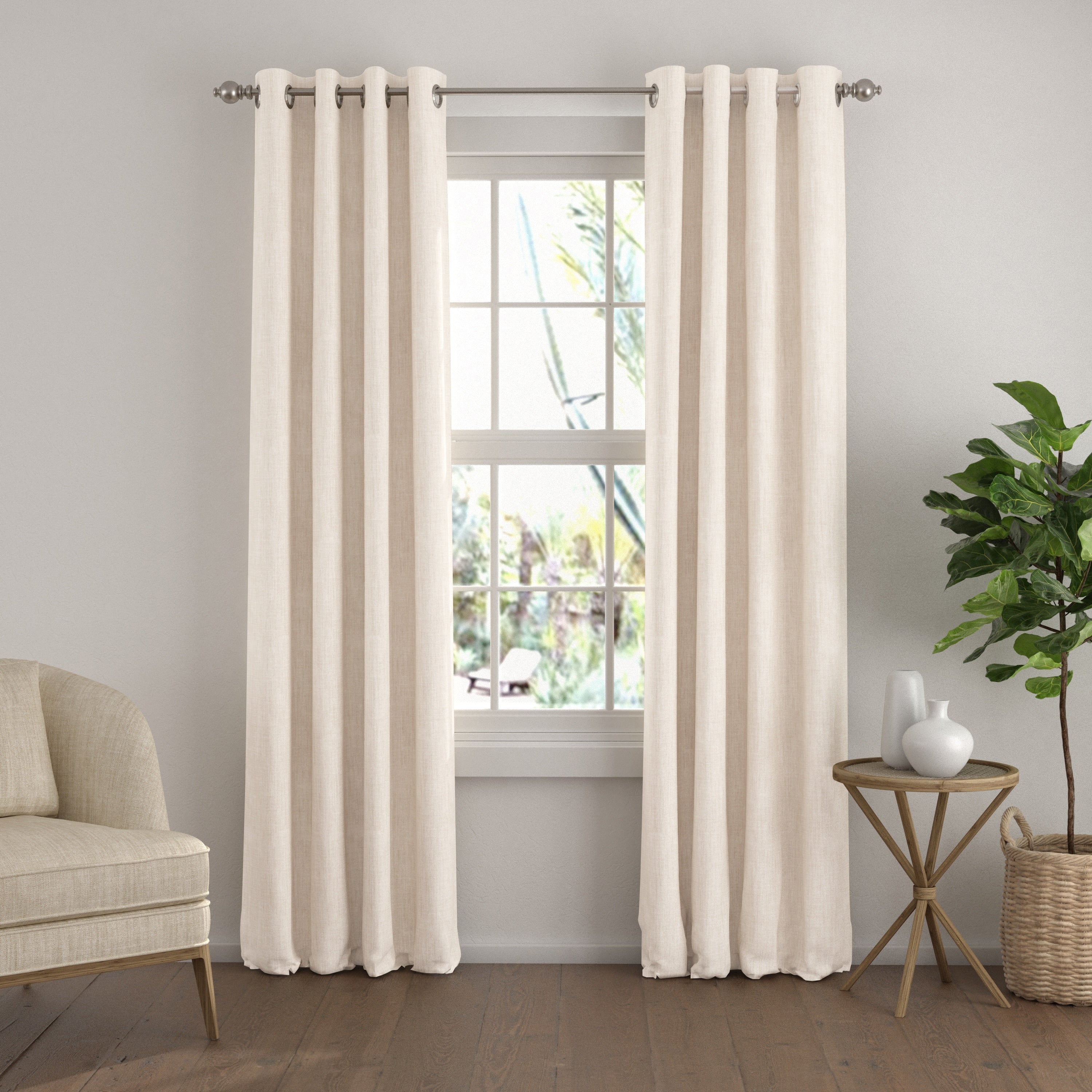 Becky Cameron Set of 2 Linen Blend Energy Saving Blackout Grommet Curtains