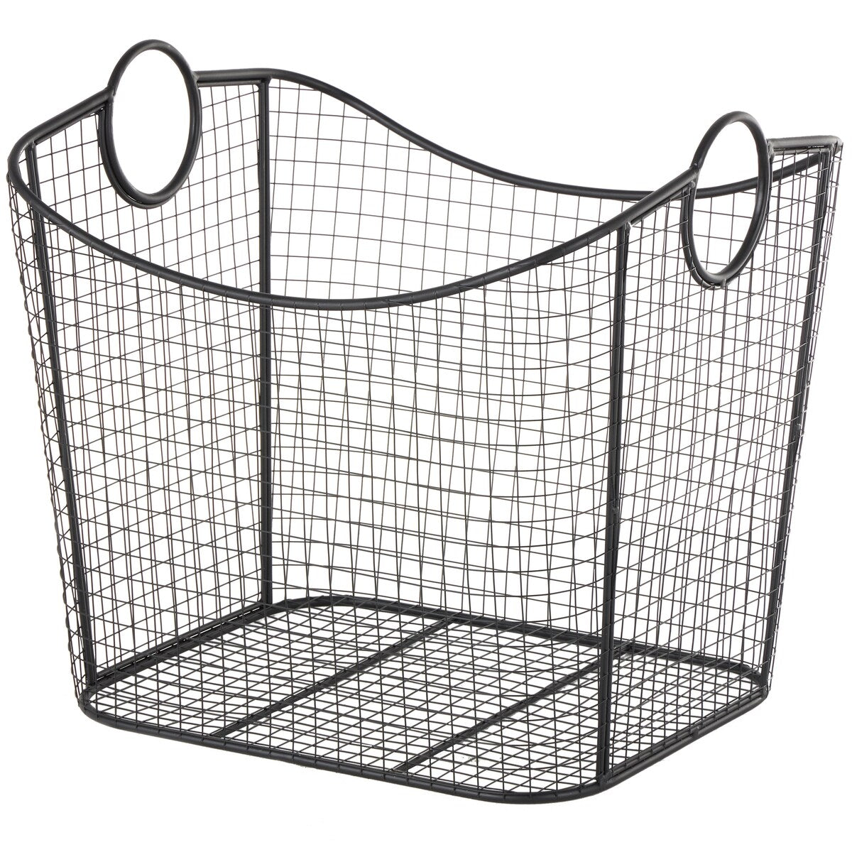 Metal Wire Grid Decorative and Functional Storage Basket with Curved Edges Ring Handles - Gold or Black - Roche River Decor