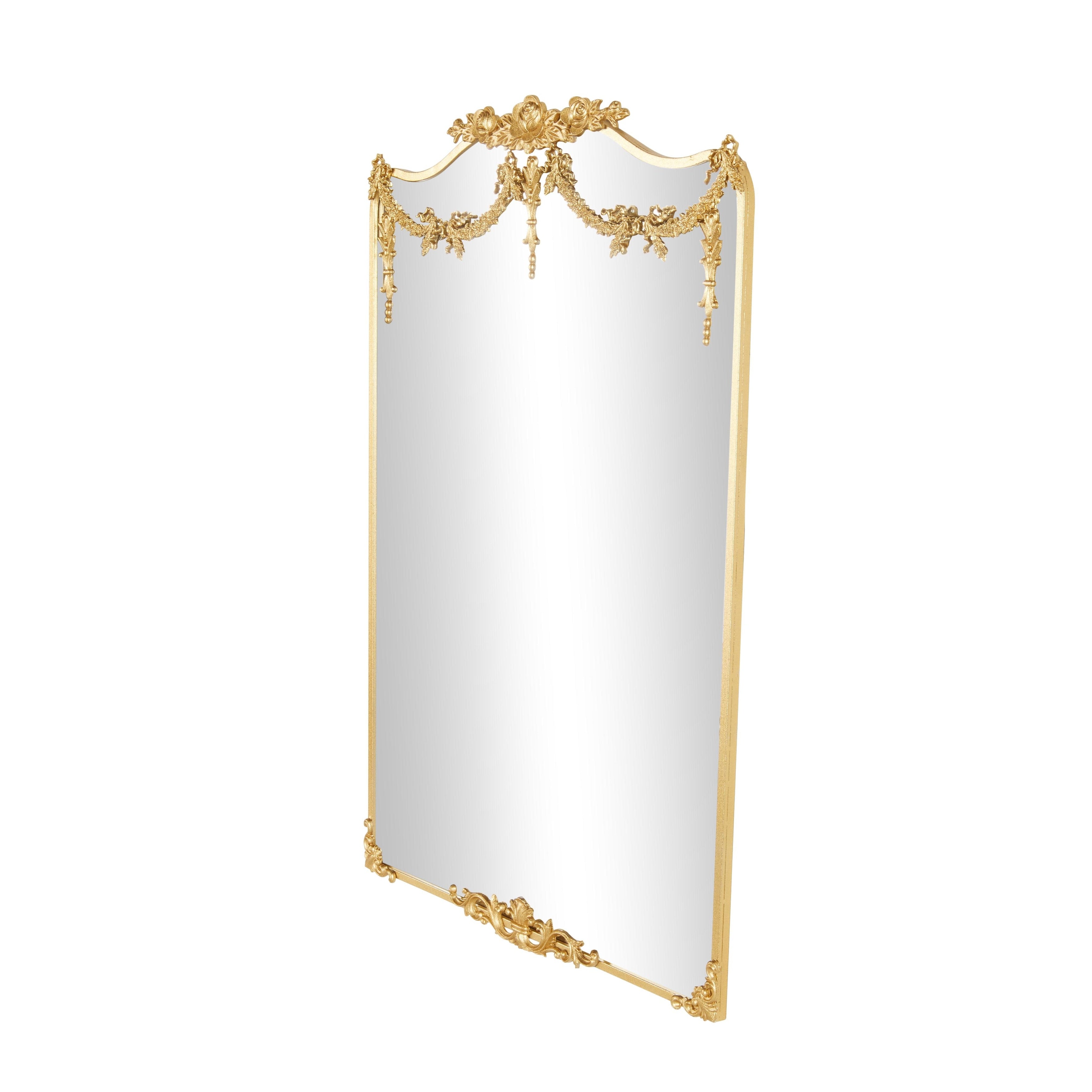 Metal Floral Room Wall Mirror with Floral Embellishments - Gold - Roche River Decor