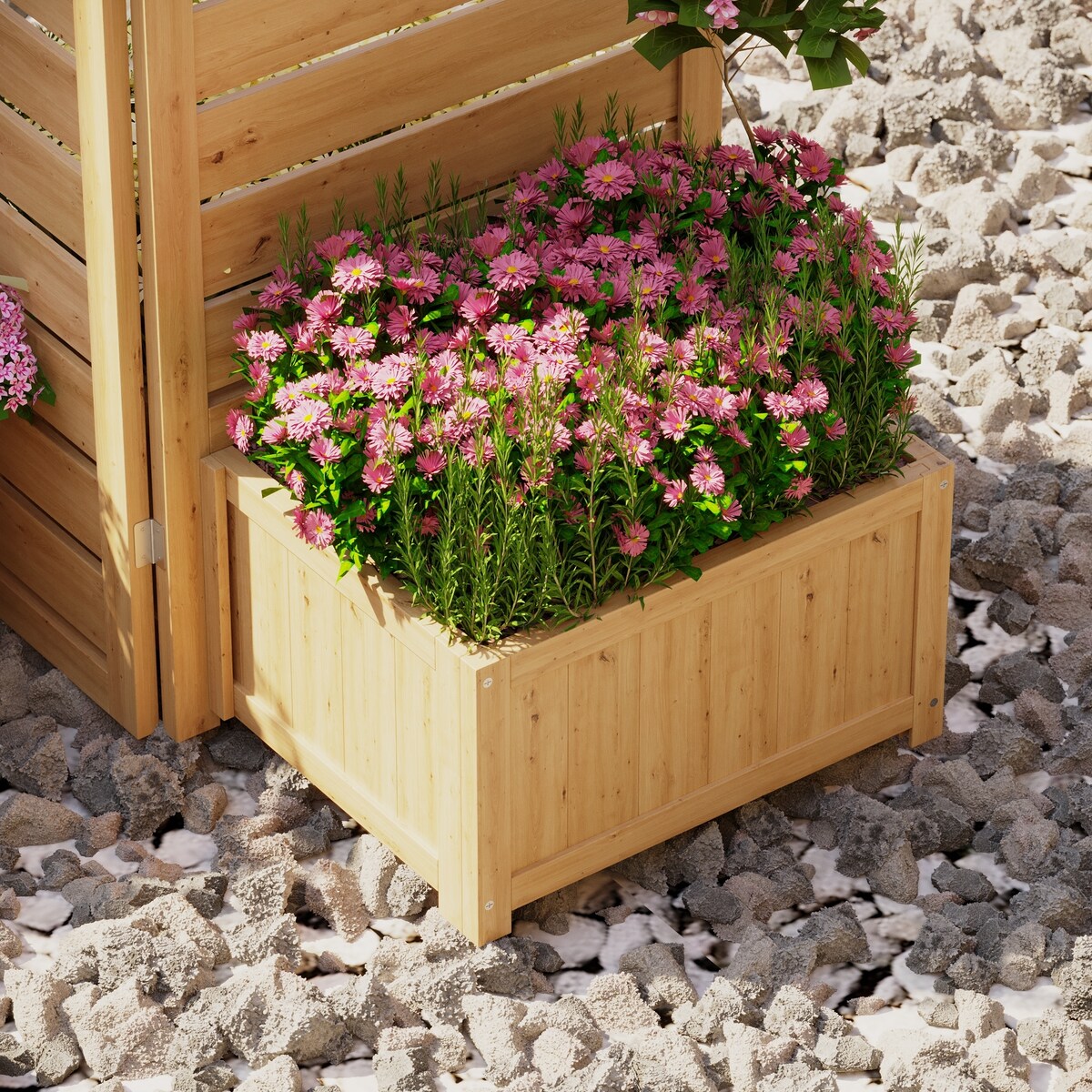 Cedar Tri-Fold Privacy Screen with 4 Planter Boxes, Weather-Resistant