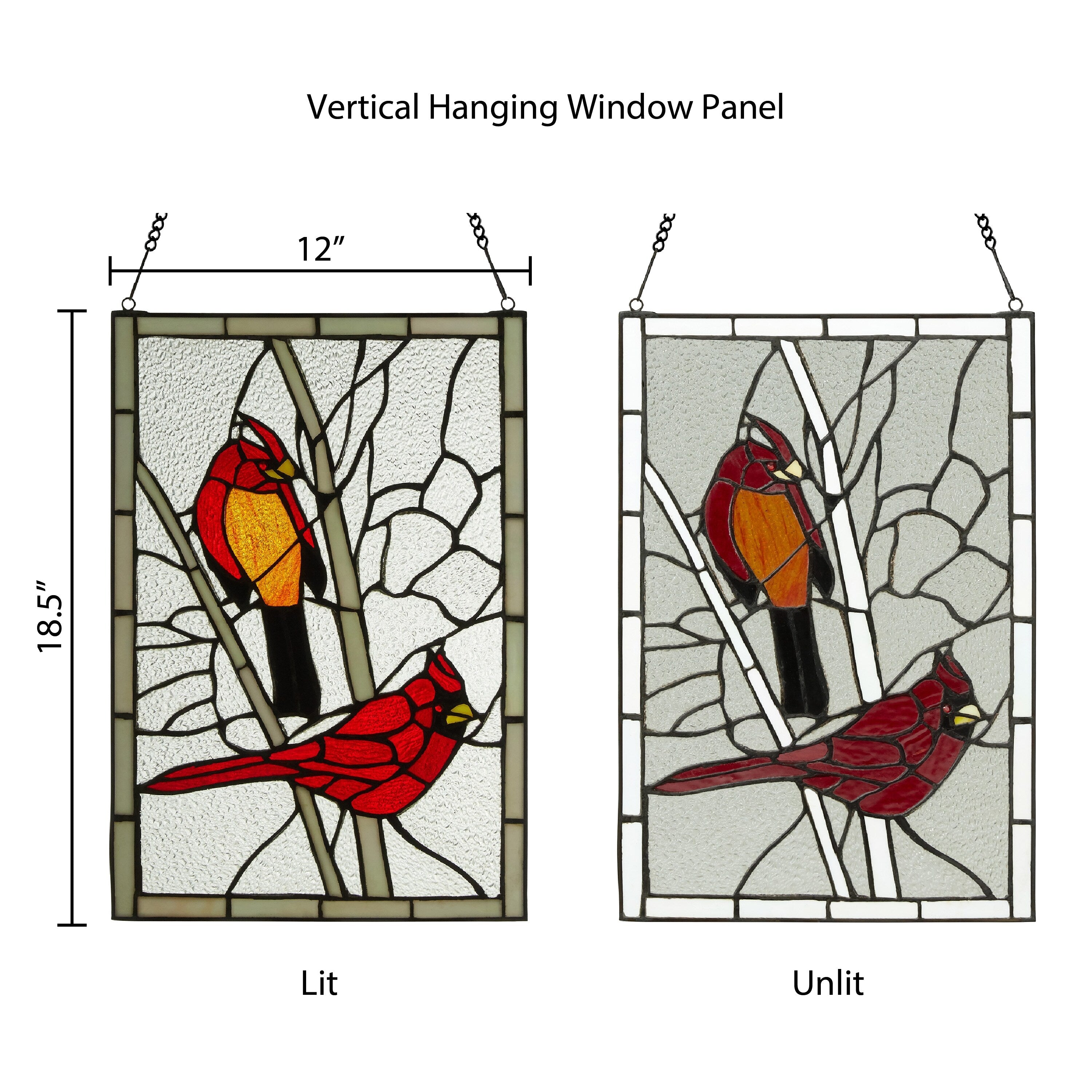 Copper Grove Zoetermeer 18.5-inch Northern Cardinal Songbird Stained Glass Window Panel