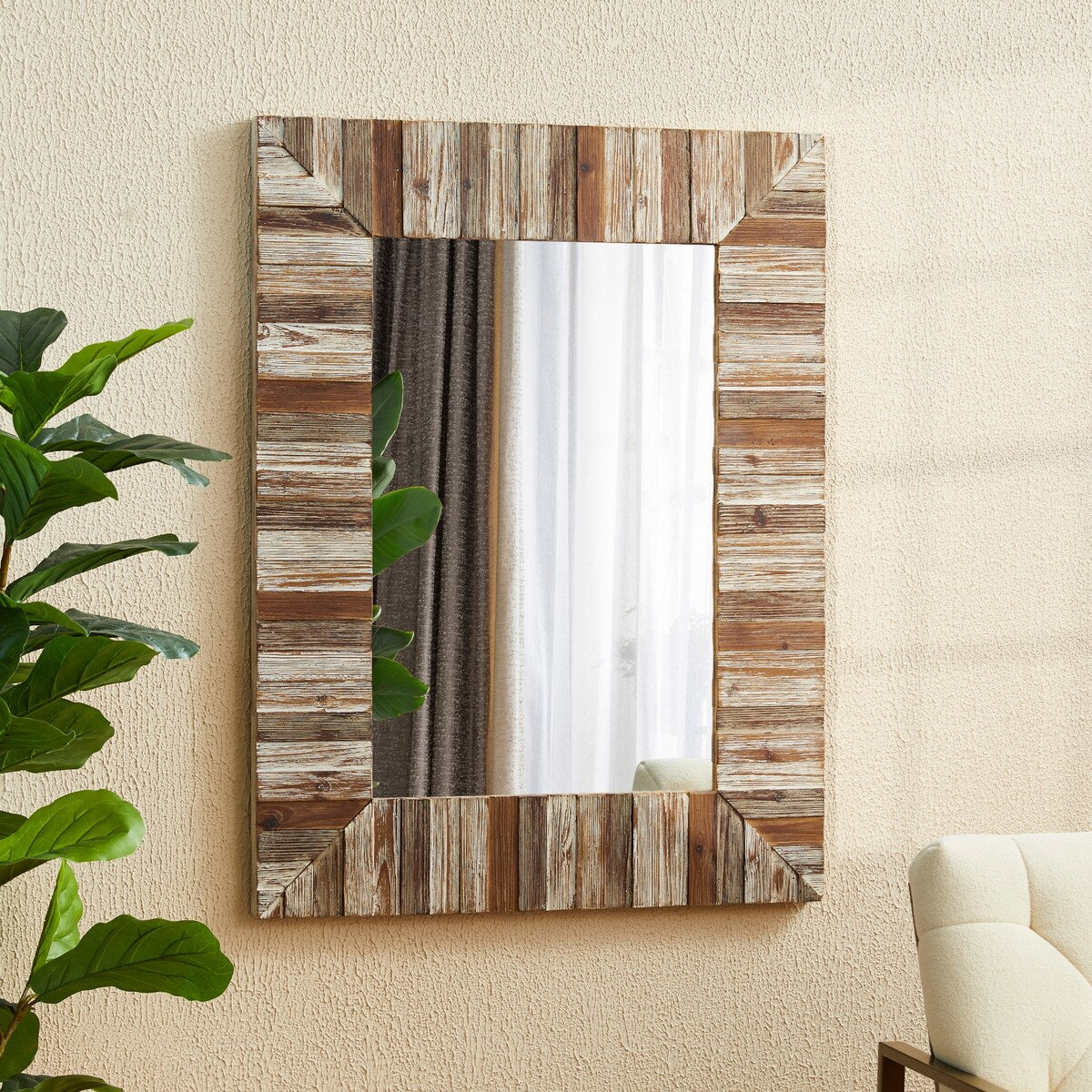 Glitzhome 40× 30 Farmhouse Rectangle Wooden Frame Wall Mirror Bathroom-vanity Drawing Room Decor - 29.9 X 39.7