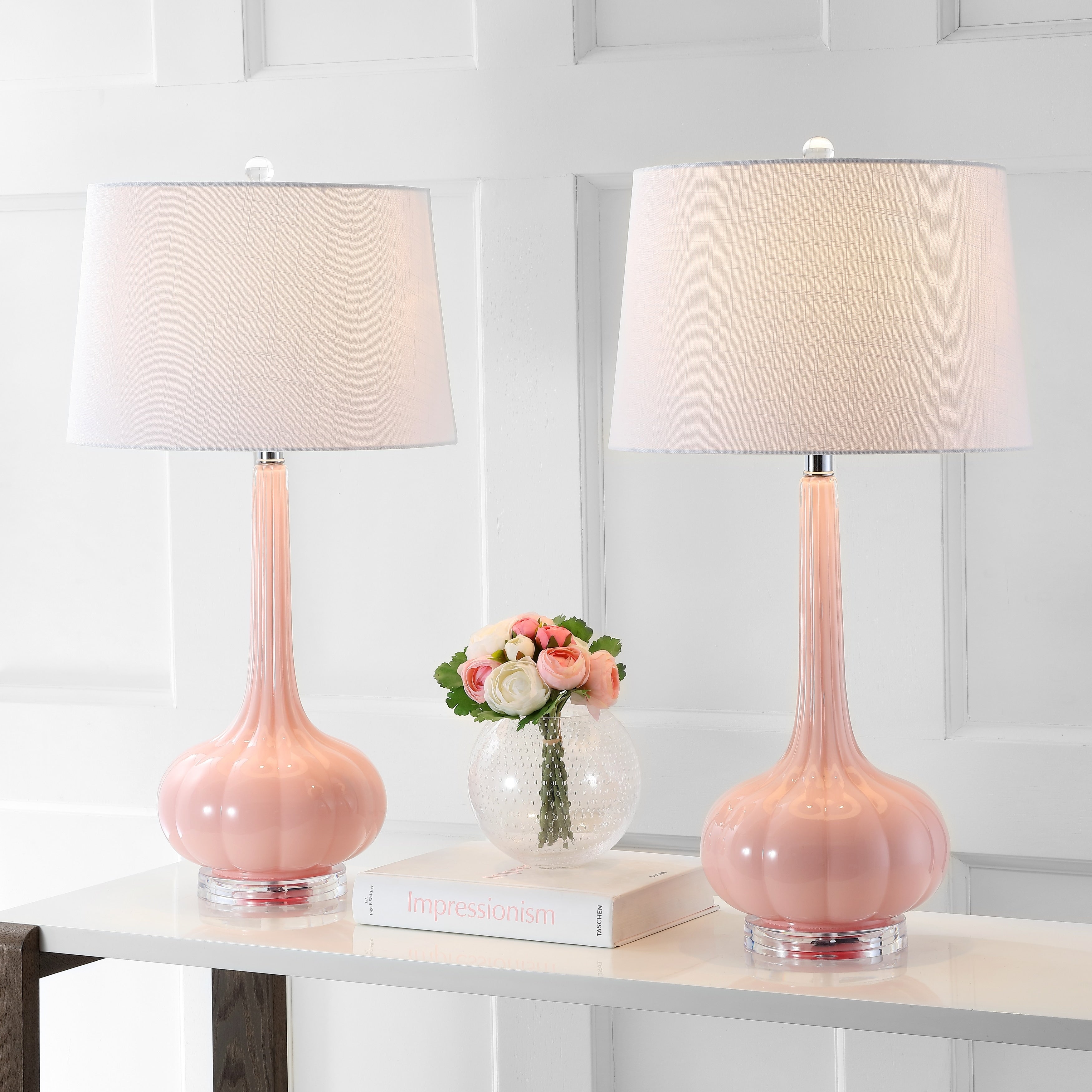 Diamante 28.5 Glass Teardrop LED Table Lamp, Pink (Set of 2) by JONATHAN Y