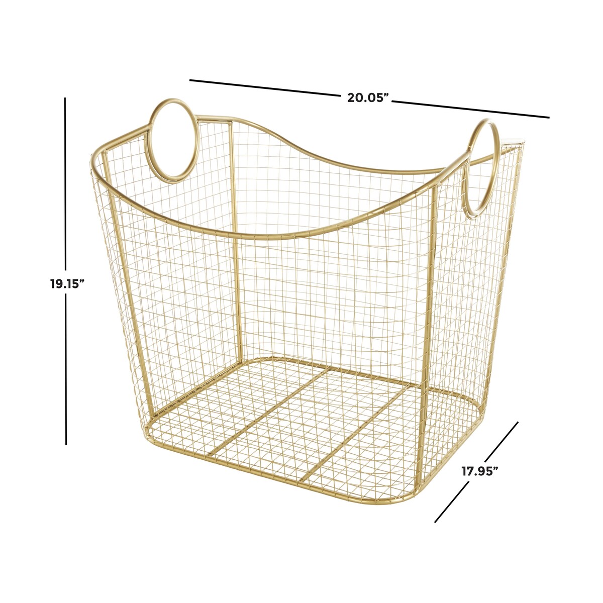 Metal Wire Grid Decorative and Functional Storage Basket with Curved Edges Ring Handles - Gold or Black - Roche River Decor