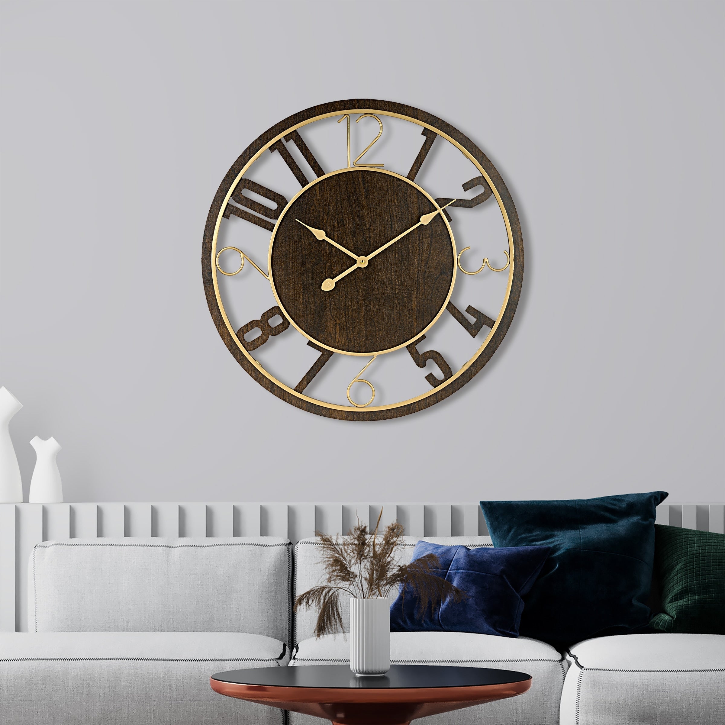 Sorbus Large 24 Decorative Round Wooden Analog Modern Wall Clock Battery Operated With Numeral Style Design