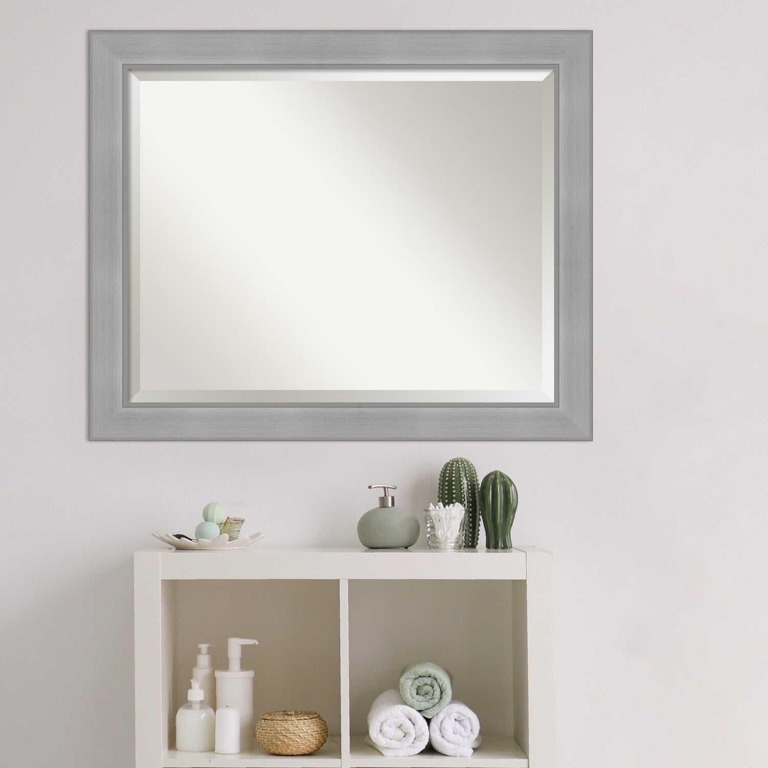 Beveled Bathroom Wall Mirror - Vista Brushed Nickel Frame