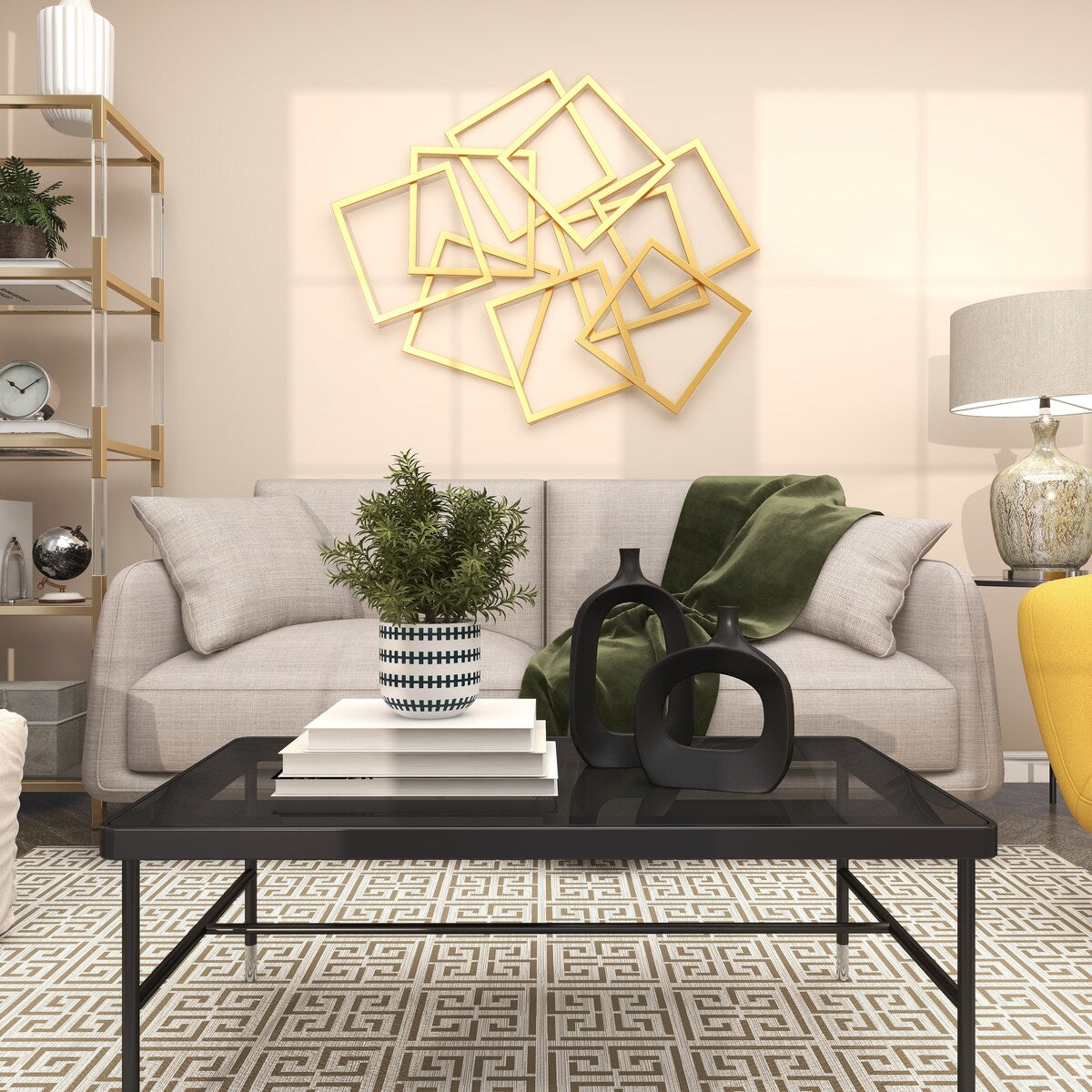 Metal Geometric Overlapping Square Home Wall Decor - Gold - CosmoLiving by Cosmopolitan