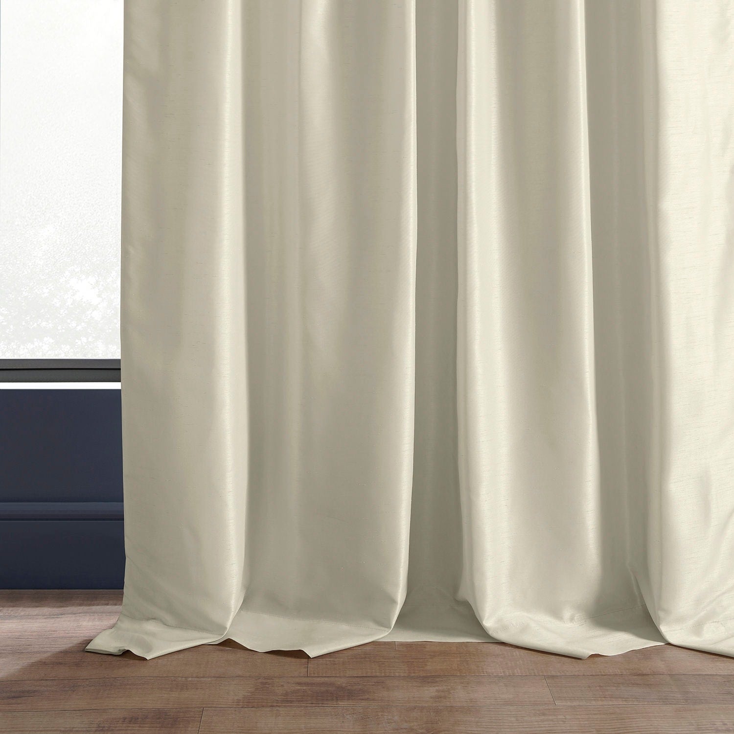 Exclusive Fabric Off-white Textured Faux Dupioni Silk Curtain Panel