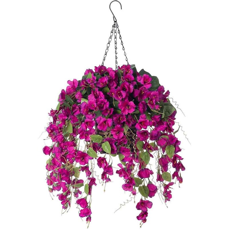 Artificial Faux Hanging Flowers Plants Baskets for Spring Outdoor Outside Decoration, Fake White Silk Long Stems Vines Hibiscus